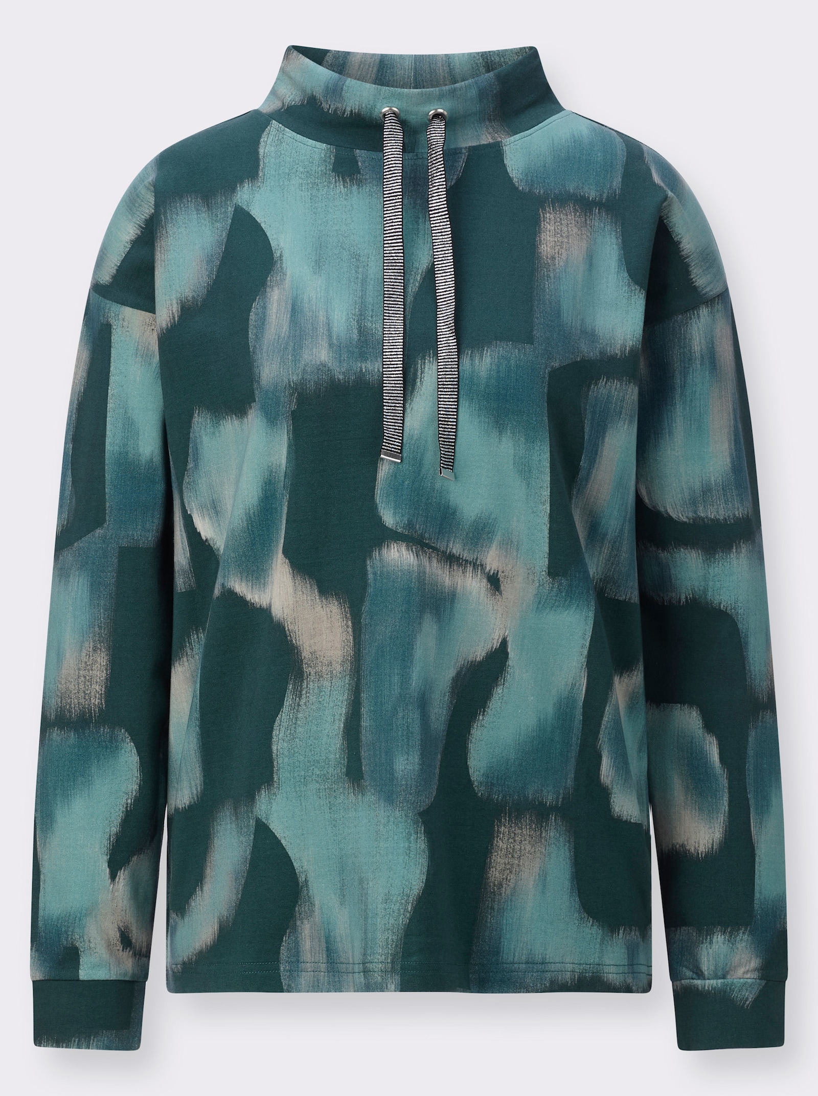 Sweatshirt mit weitenregulierbarem Kragen - ozean-petrol-bedruckt