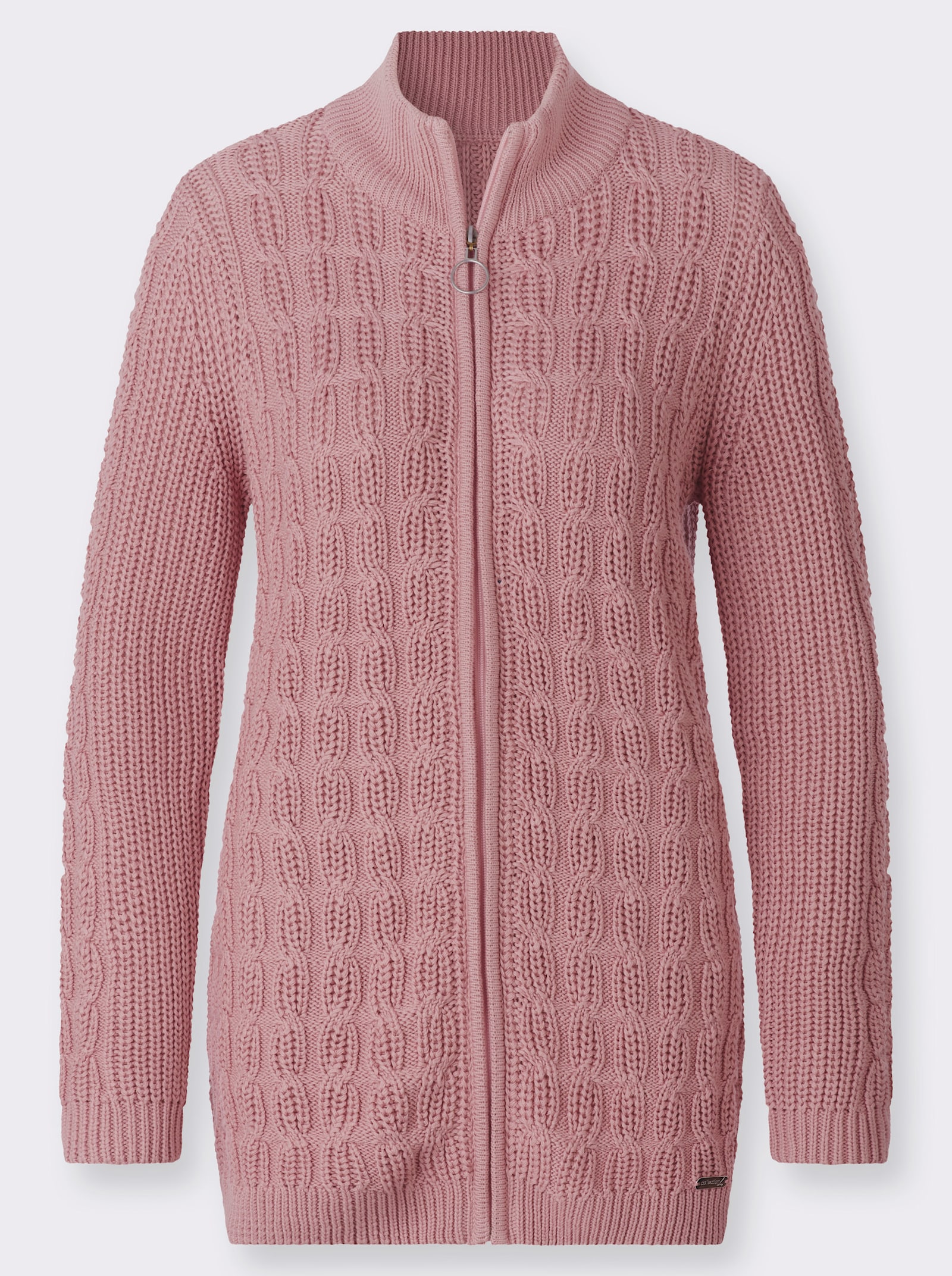  Longstrickjacke mit Zopfmuster - hortensie