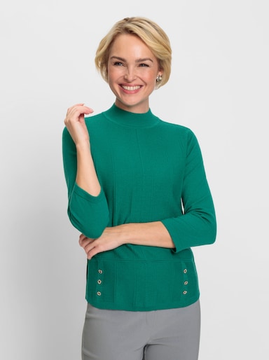 Stehkragenpullover mit 3/4-langen Ärmeln - smaragd