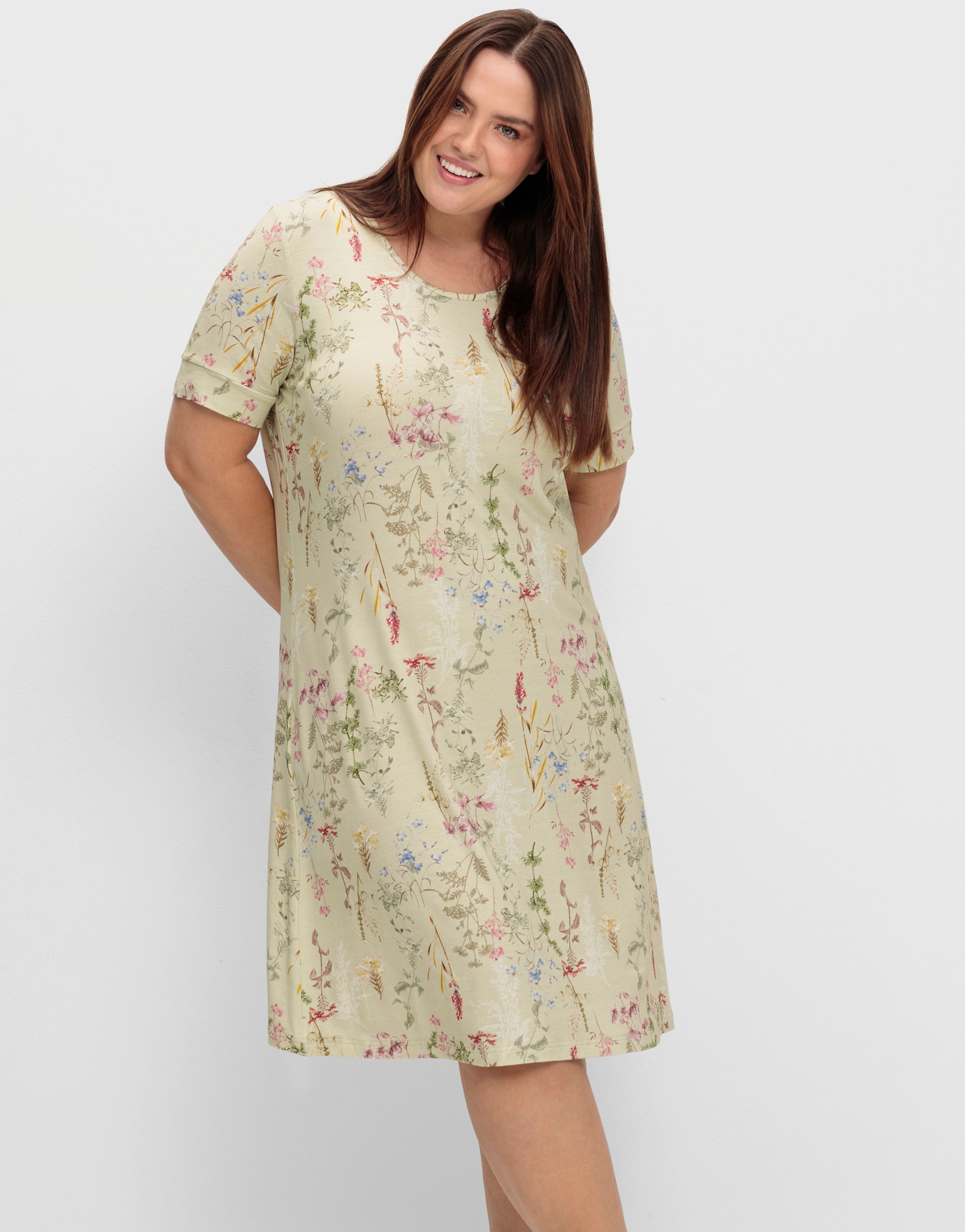 Jerseykleid mit Blümchen-Druck - pistazie-bedruckt