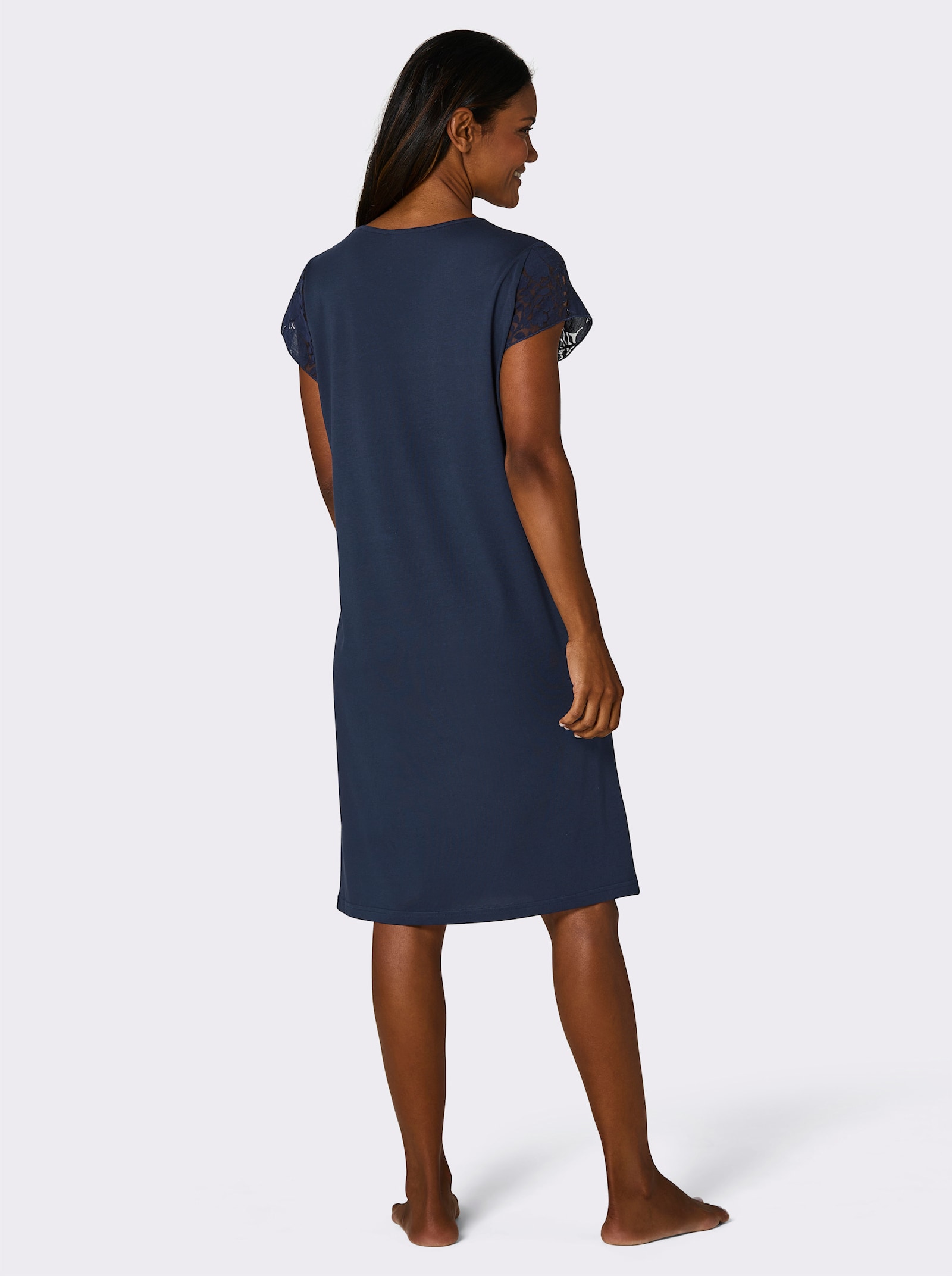 Ascafa Nachthemd met etskant - marine