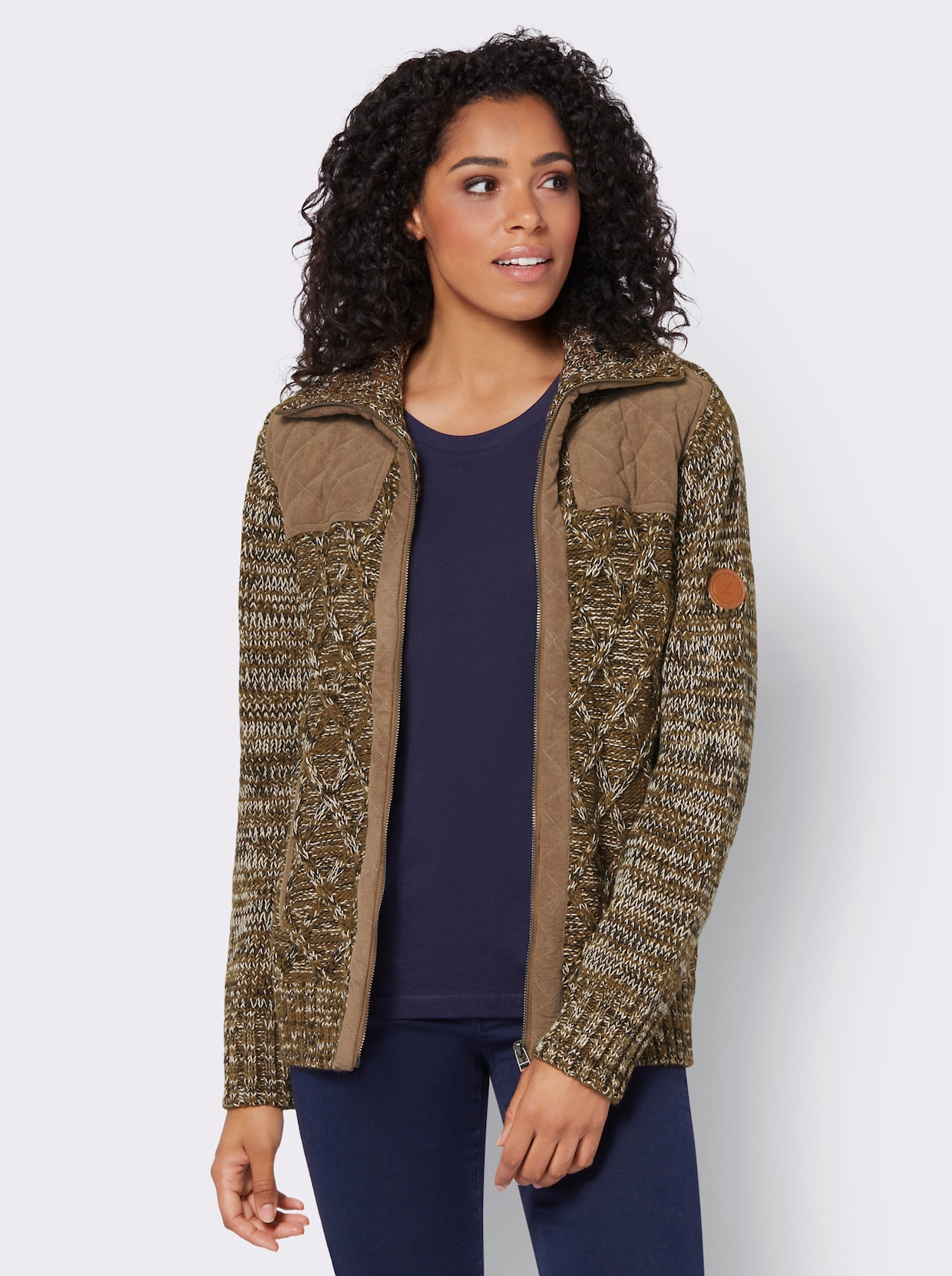 Strickjacke - braun-meliert