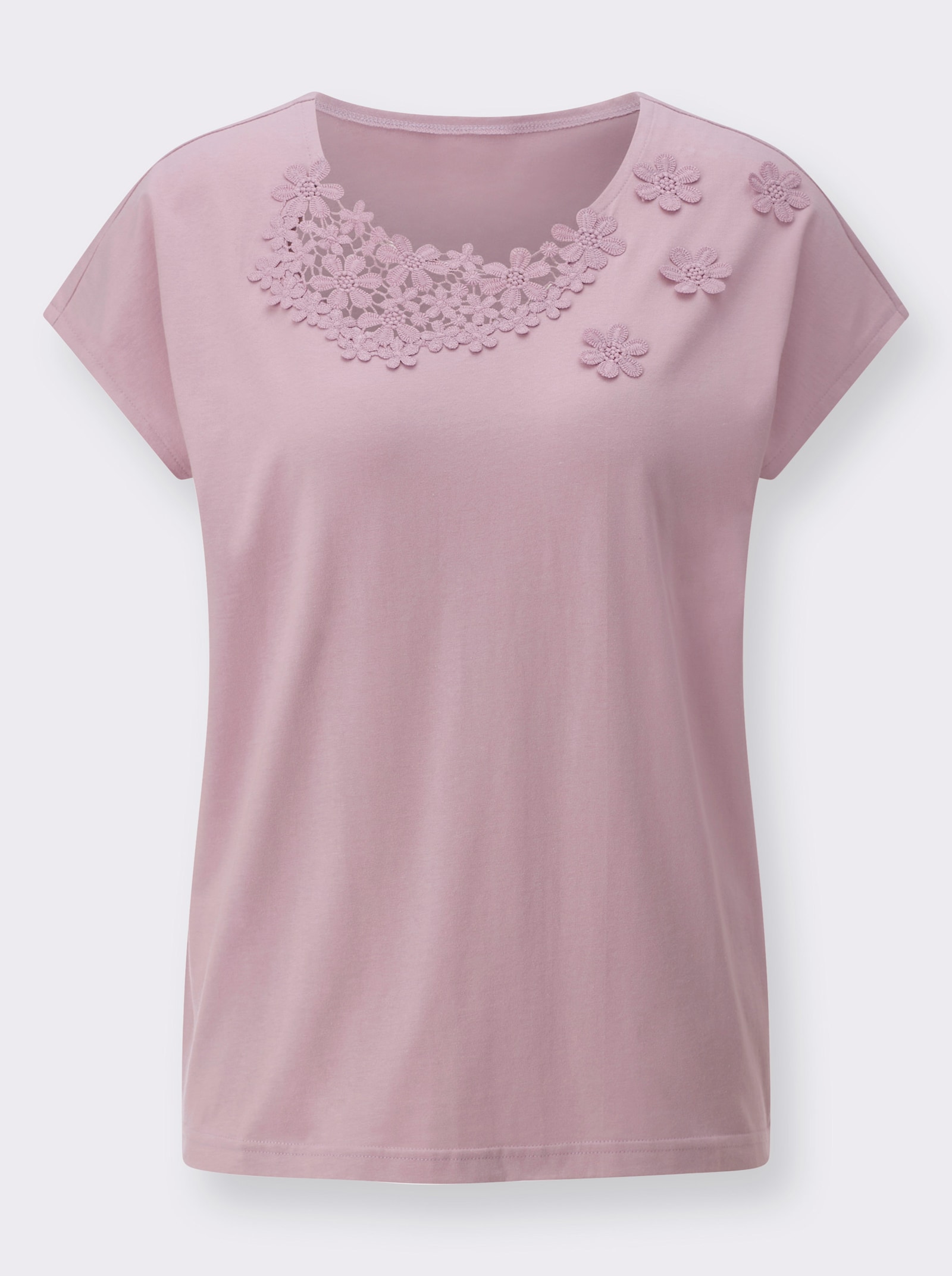 Rundhalsshirt mit Spitzenblüten - mauve