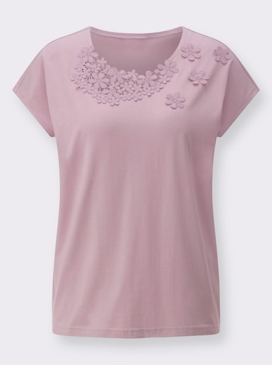 Rundhalsshirt mit Spitzenblüten - mauve
