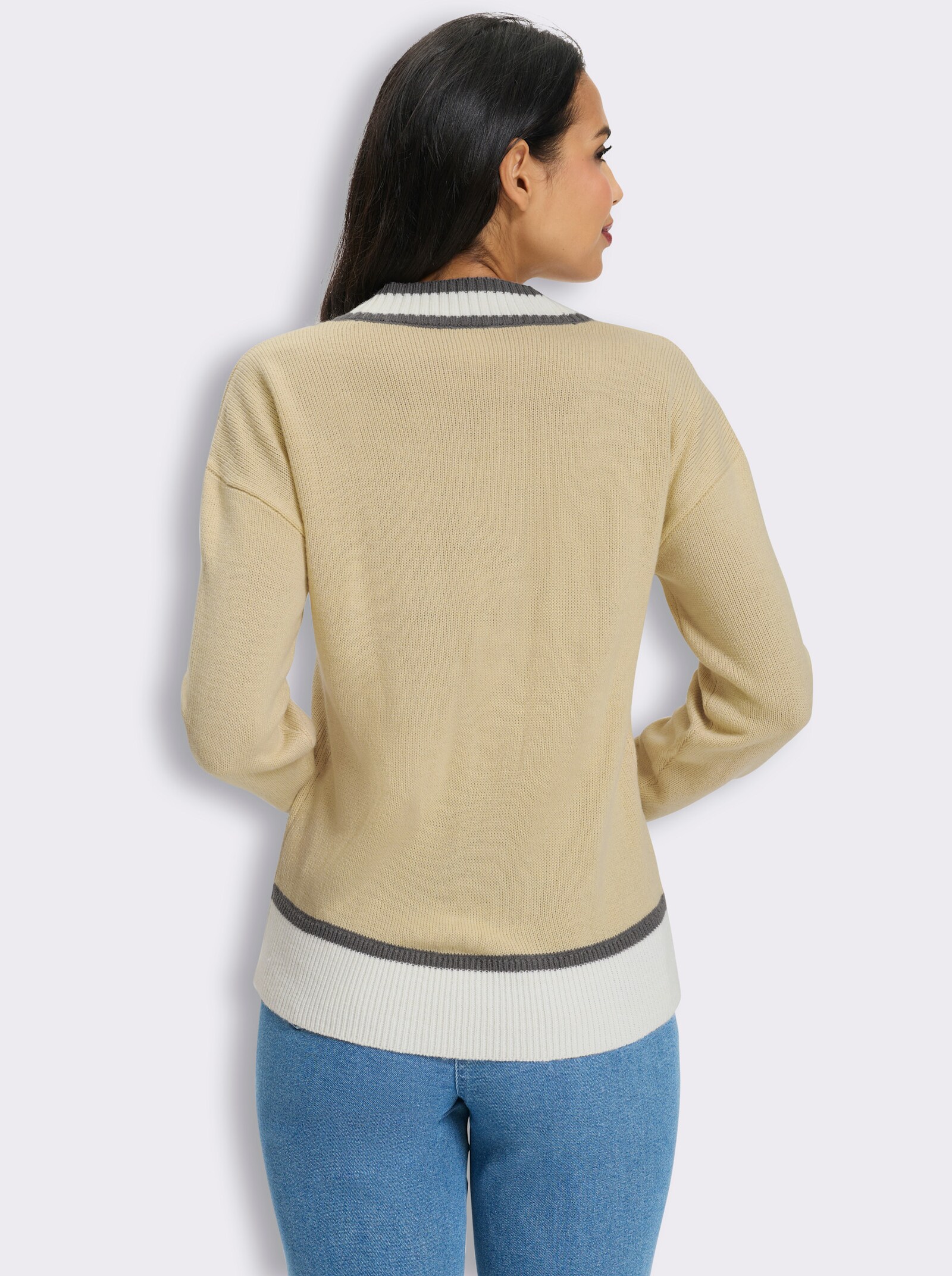 Langarm-Pullover mit Kontrastverarbeitung - sand-ecru
