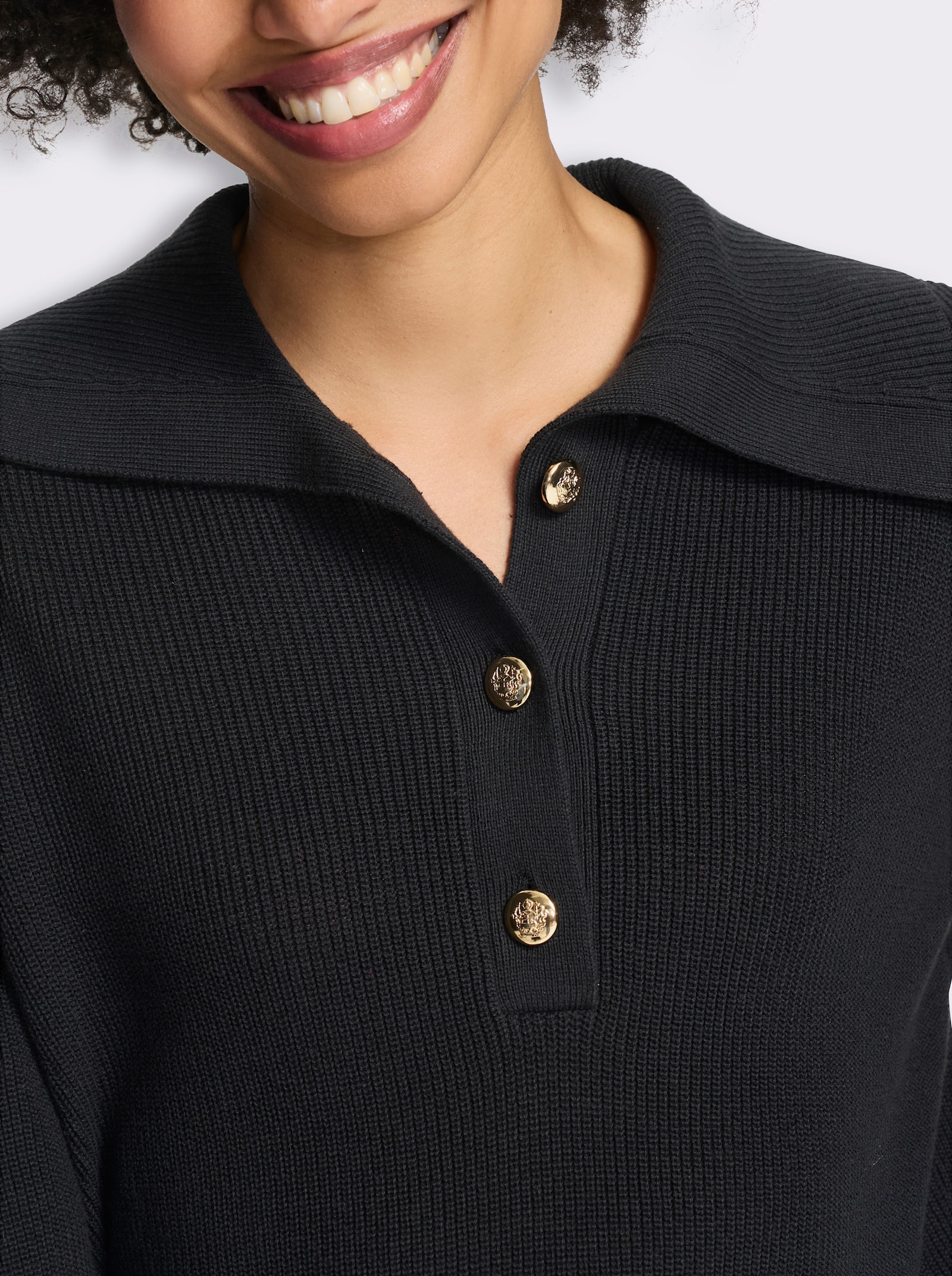 heine Langarm-Pullover mit Umlegekragen - schwarz