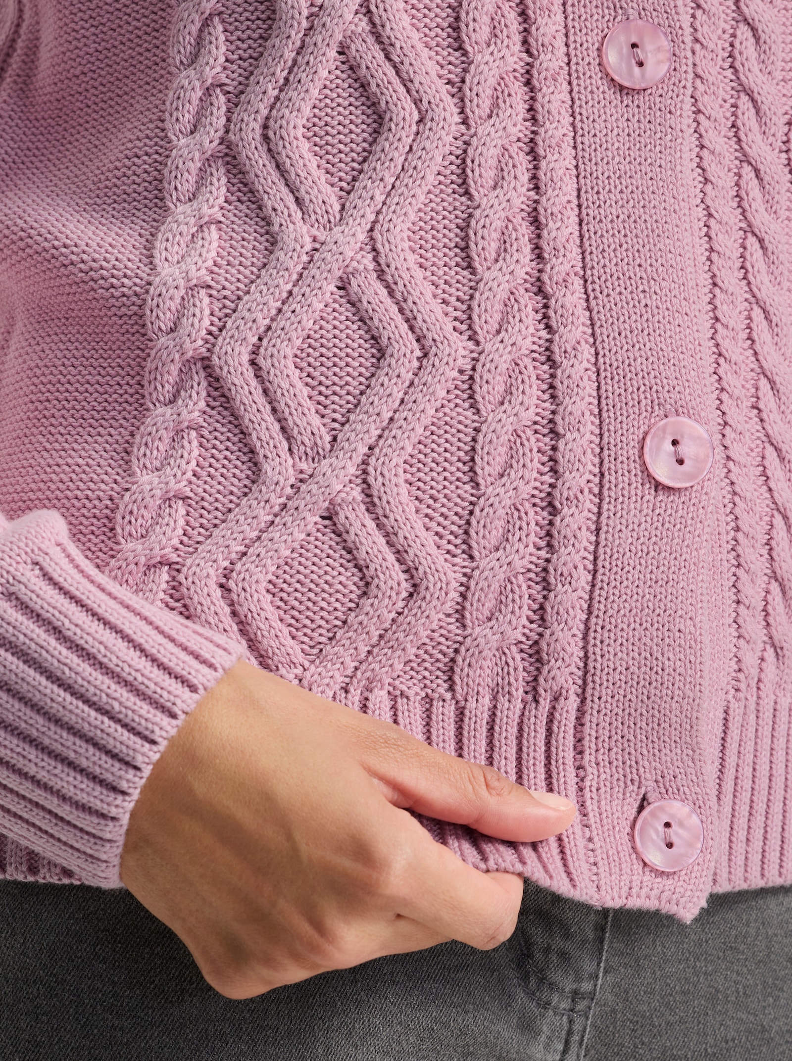 Strickjacke im Strickmuster-Mix - rosé