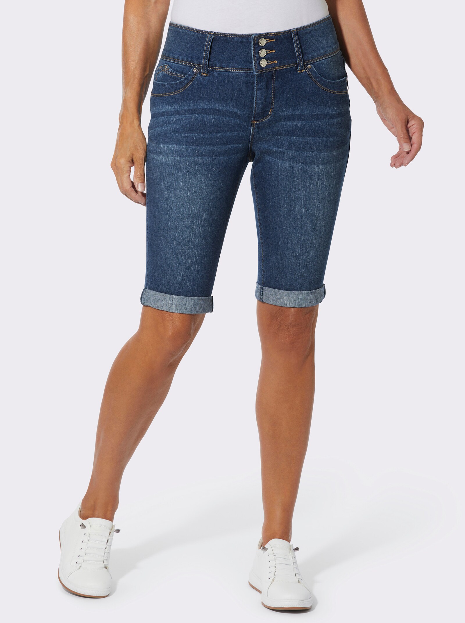 Bermudas mit gekrempeltem Saum - blue-stone-washed