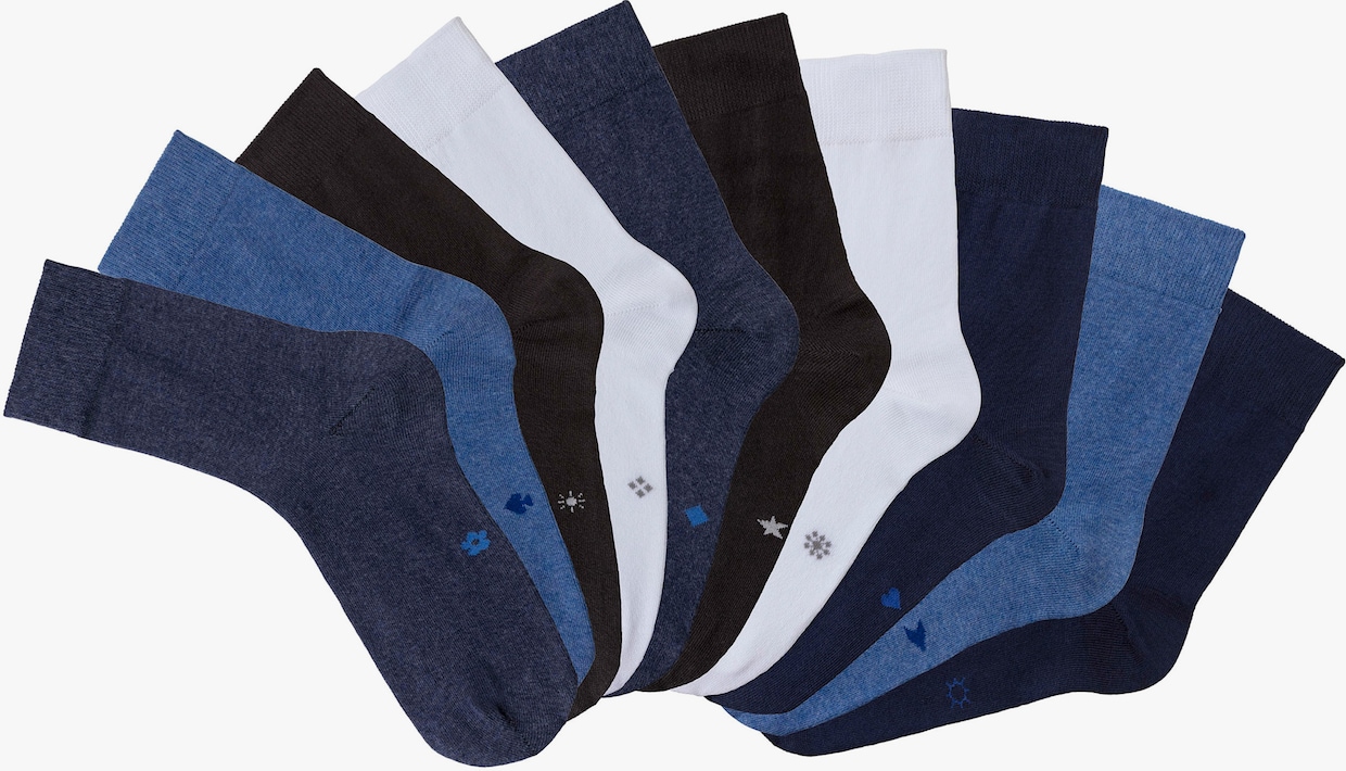 H.I.S chaussettes basiques - 2x noir, 2x bleu, 2x bleu chiné, 2x jean chiné, 2x blanc