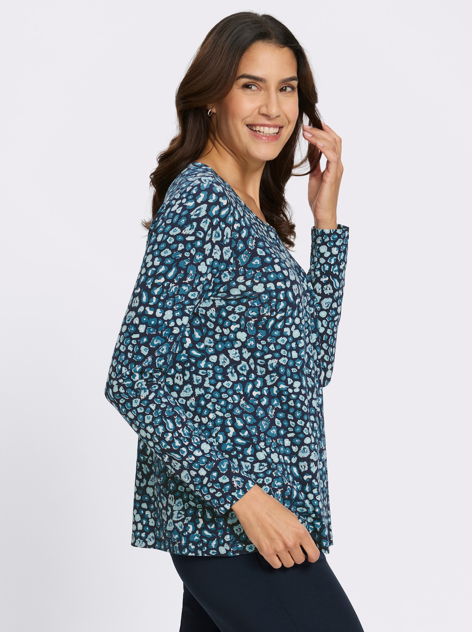 Tunikashirt mit Fältchen am Ausschnitt - marine-topas-bedruckt