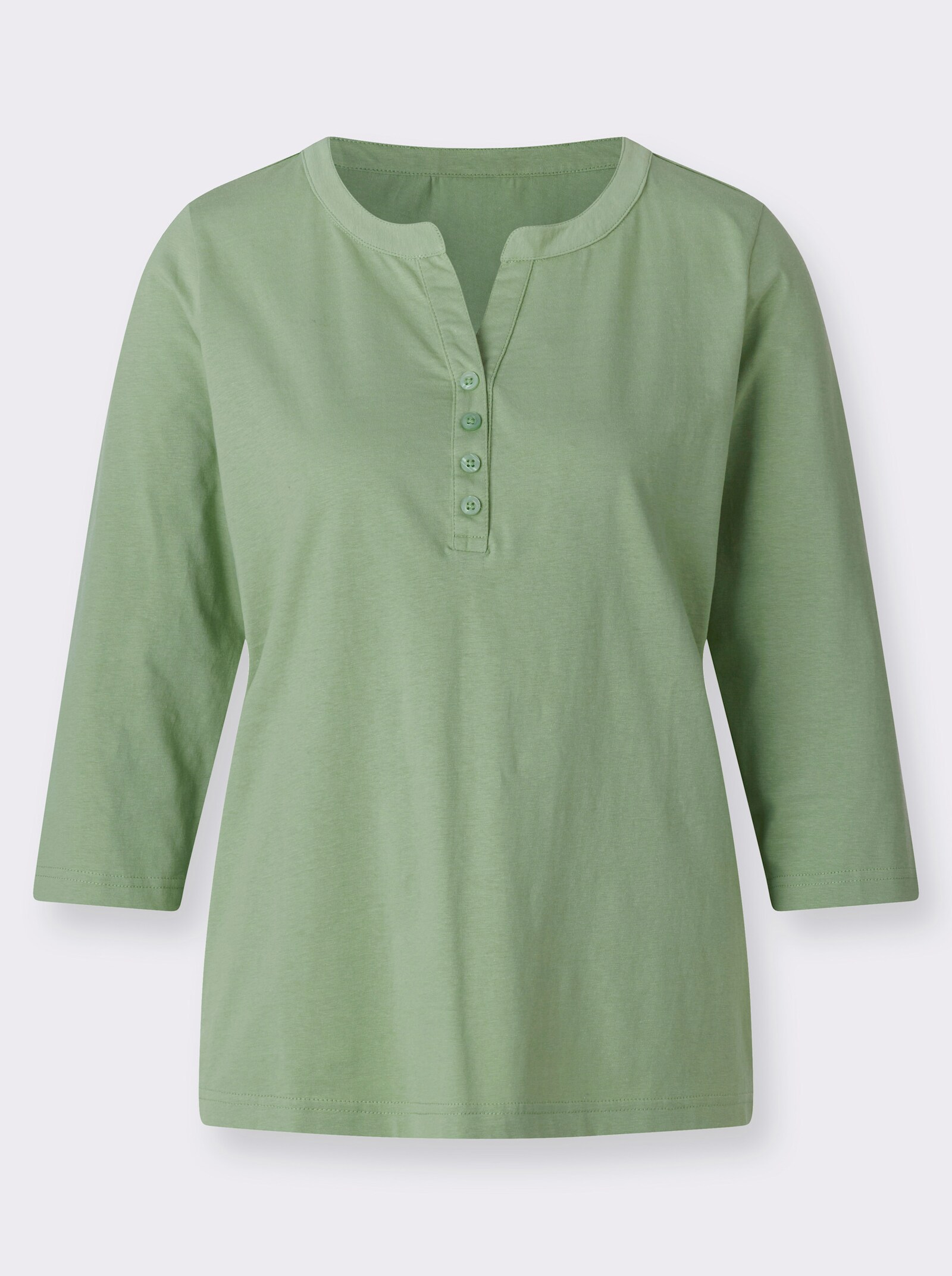 3/4-Arm-Shirt mit kurzer Knopfleiste - eucalyptus