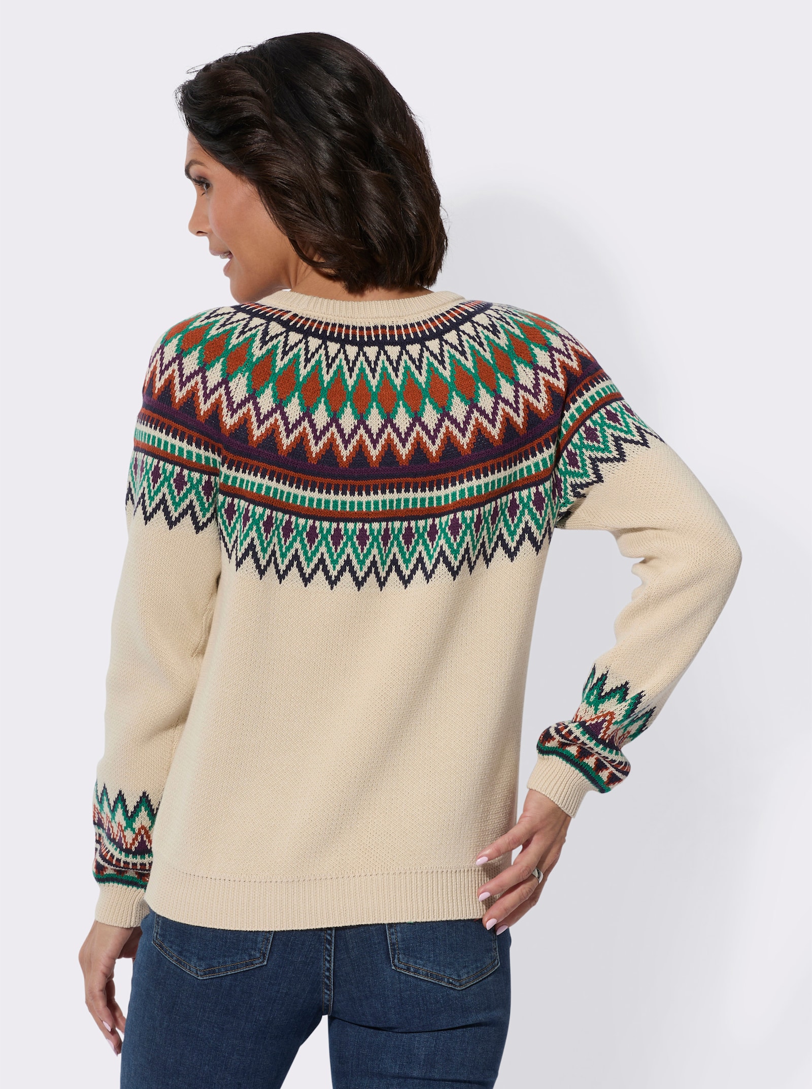 Pullover mit Norweger-Muster - sand-rostrot-gemustert