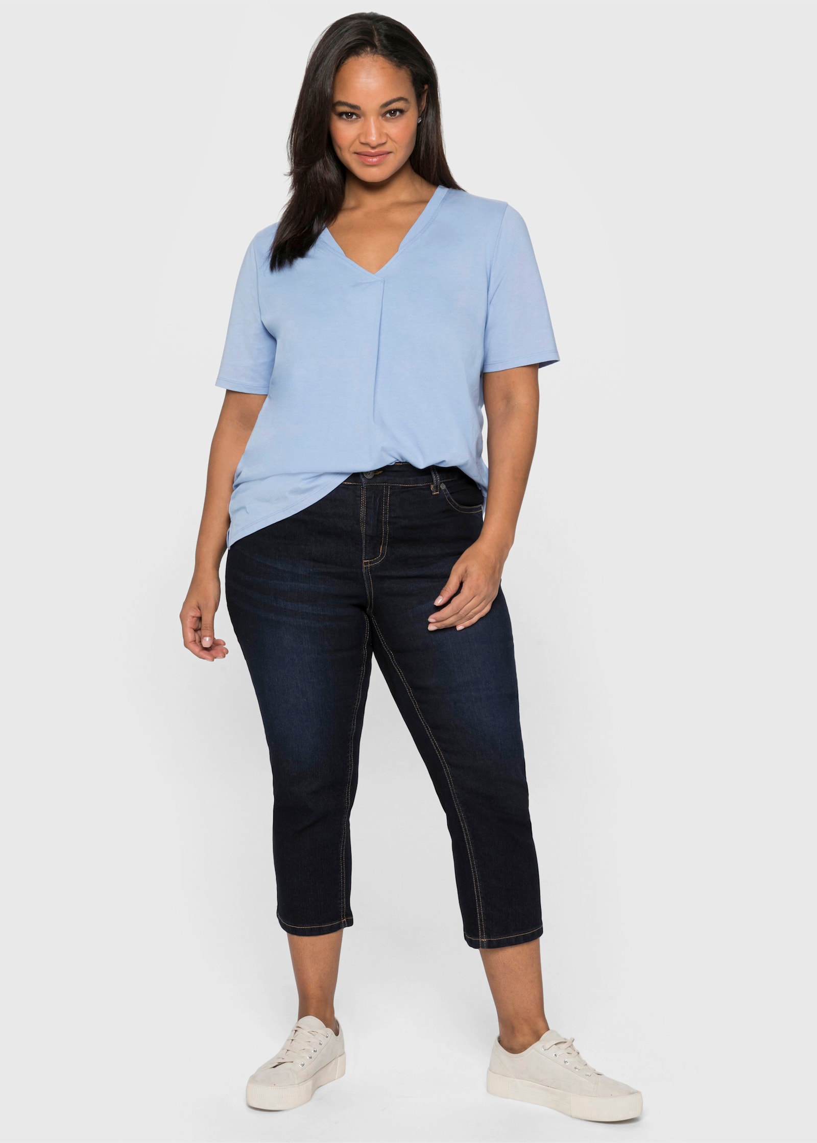 sheego Capri-jeans met contrastnaden en catfaces - blue black denim