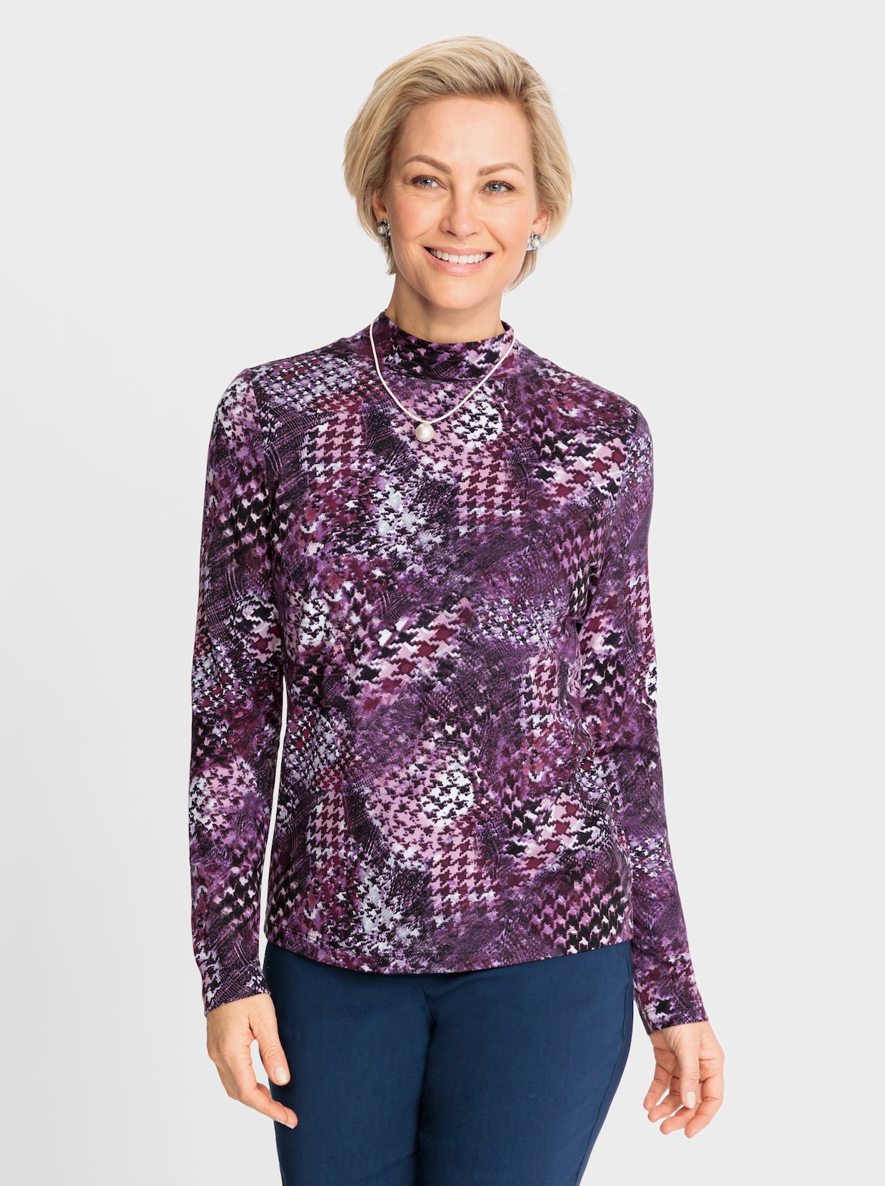 Shirt met lange mouwen - bordeaux/steengrijs bedrukt