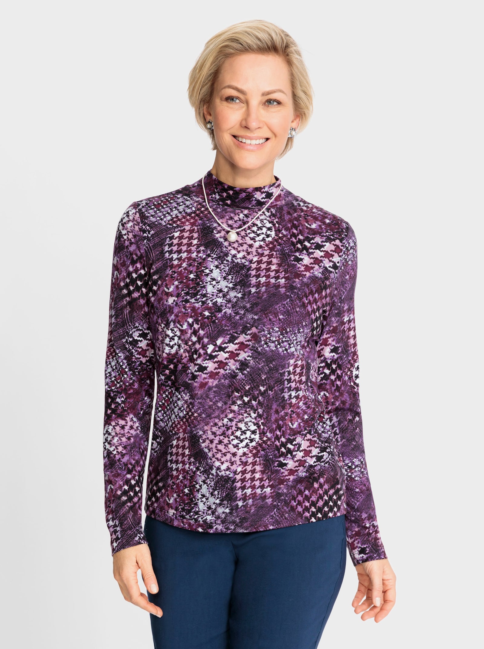 Shirt met lange mouwen en dessin rondom - bordeaux/steengrijs bedrukt