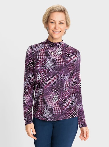 Langarmshirt mit Allover-Dessin - bordeaux-steingrau-bedruckt