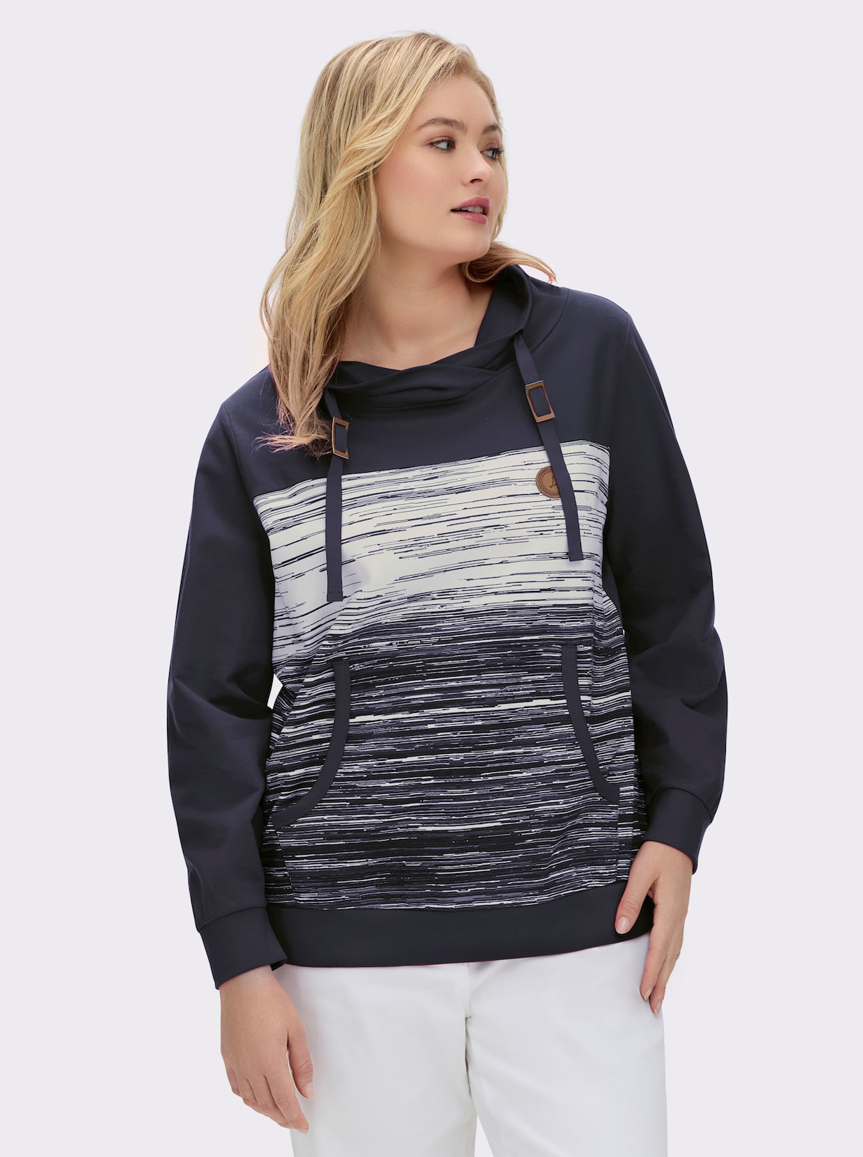 Sweatshirt mit Känguru-Taschen - marine-ecru-meliert