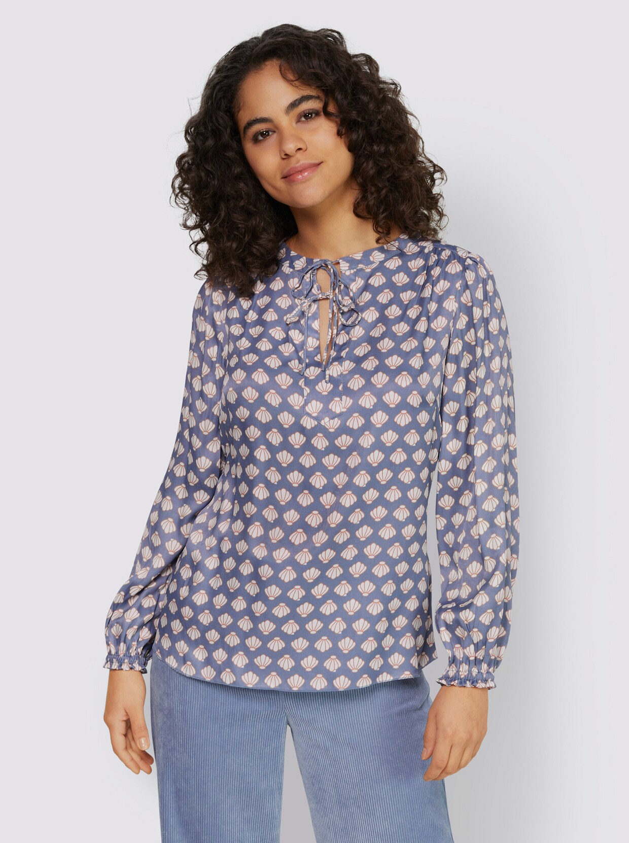 heine Blouse met print - wit/duivenblauw bedrukt