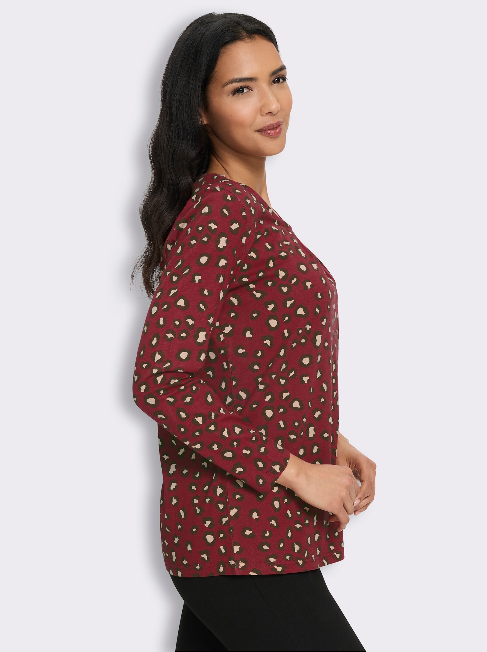 Langarmshirt mit Animalmuster - bordeaux-schoko-bedruckt
