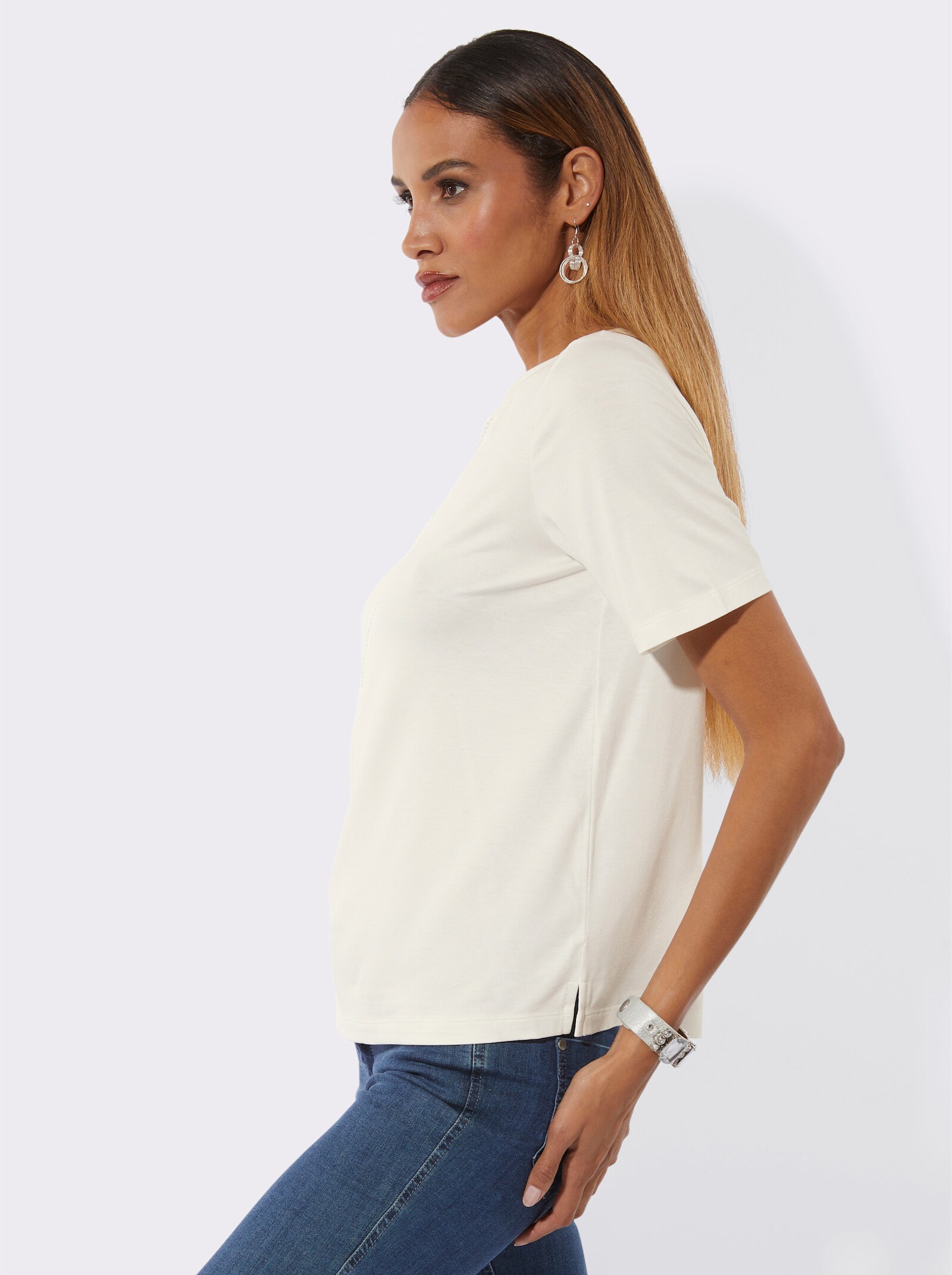 Kurzarmshirt mit Seitenschlitzen - ecru