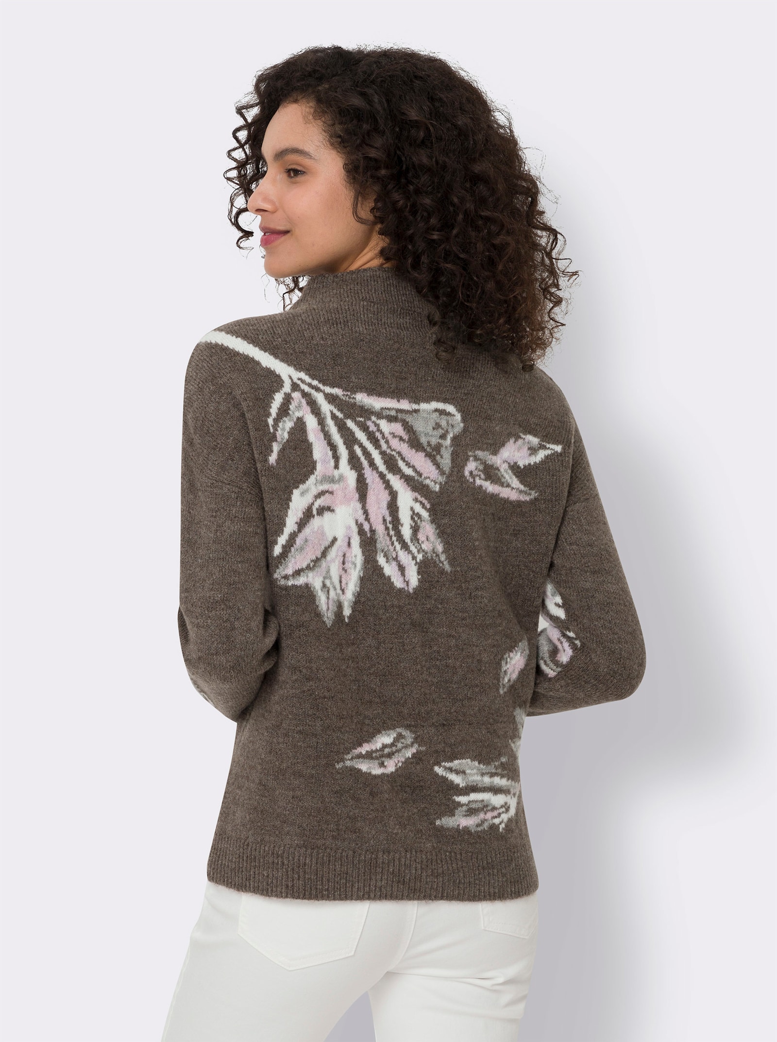 heine Jacquard-Pullover mit Rippbündchen - dunkeltaupe-ecru-gemustert
