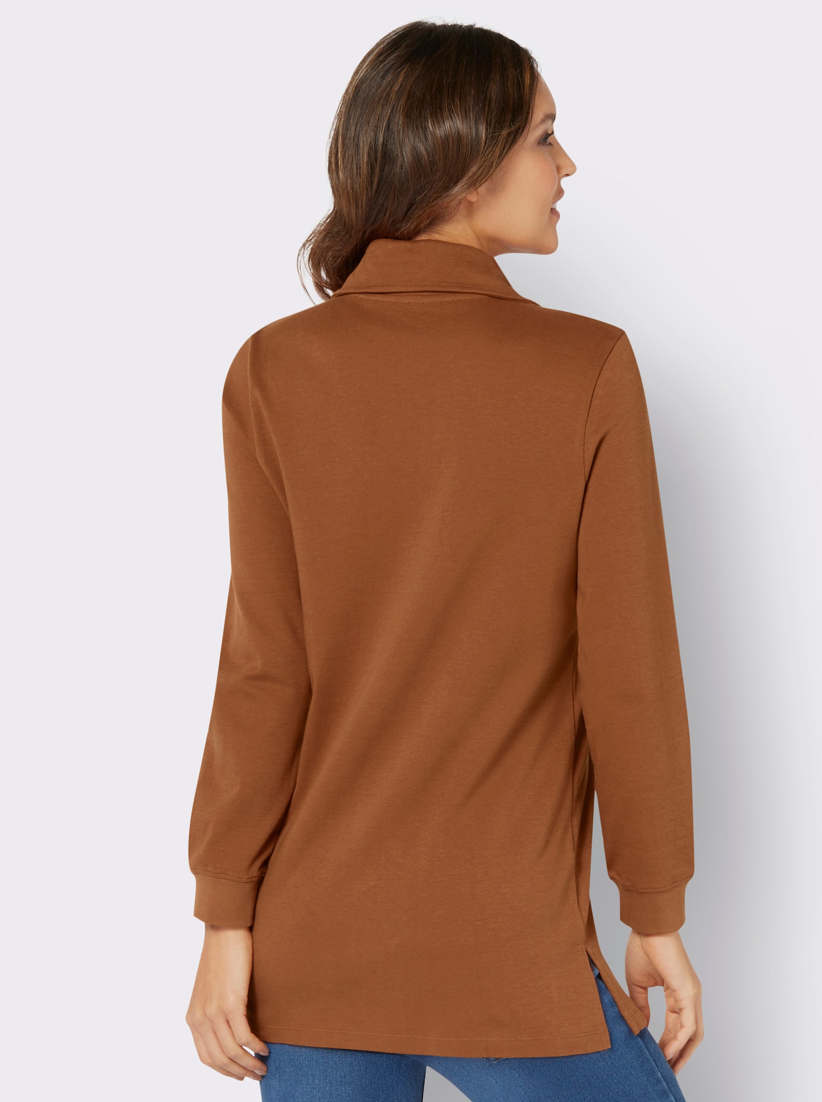 Lang sweatshirt met platte kraag - cognac