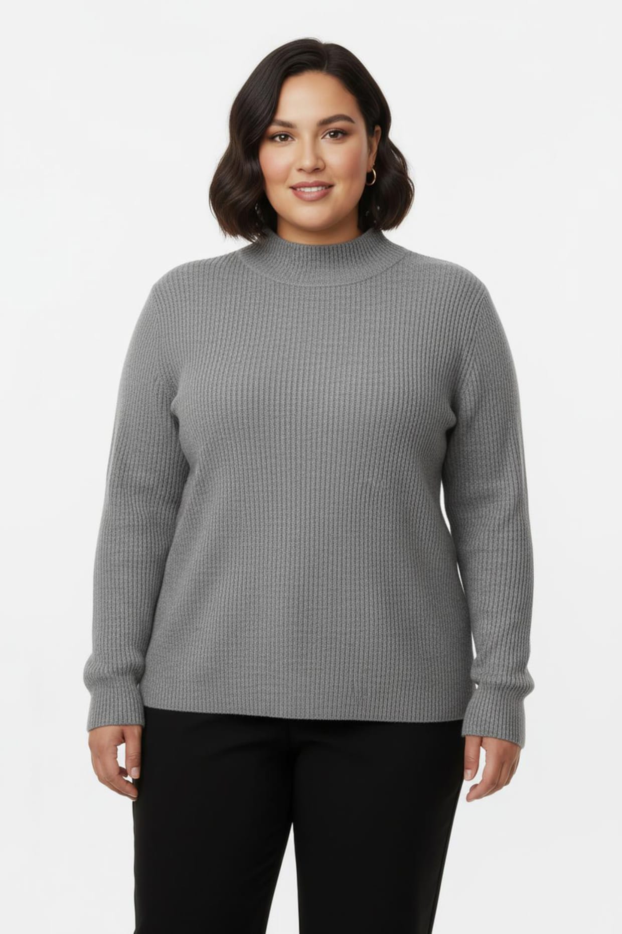 Stehkragenpullover mit Baumwolle - grau-meliert