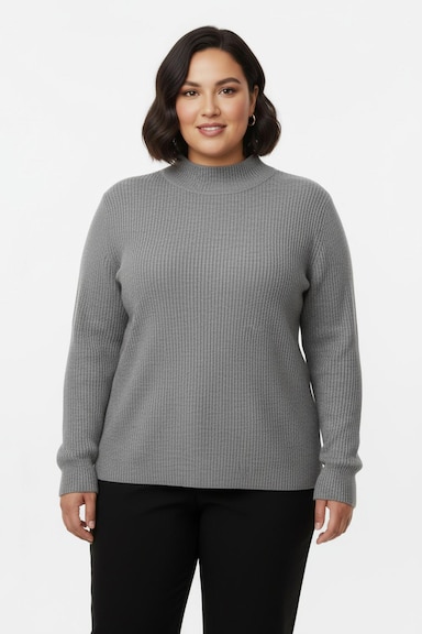 Stehkragenpullover mit Baumwolle - grau-meliert