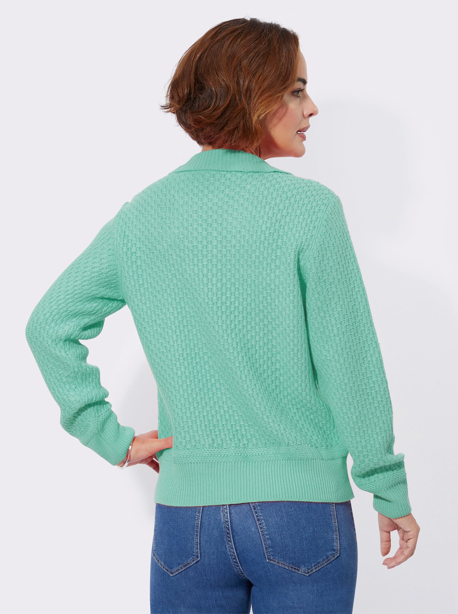 Polopullover mit Strickstruktur - türkis