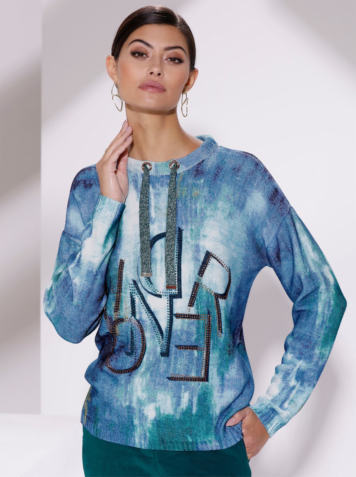 Pullover - marine/ecru geprint