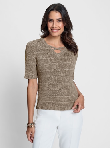 Kurzarmpullover mit Ajourmuster - sesam