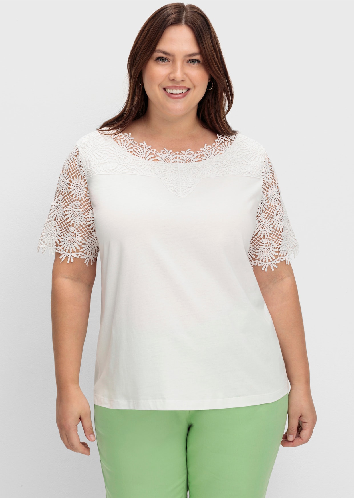 Spitzenshirt mit transparenter Spitze - ecru