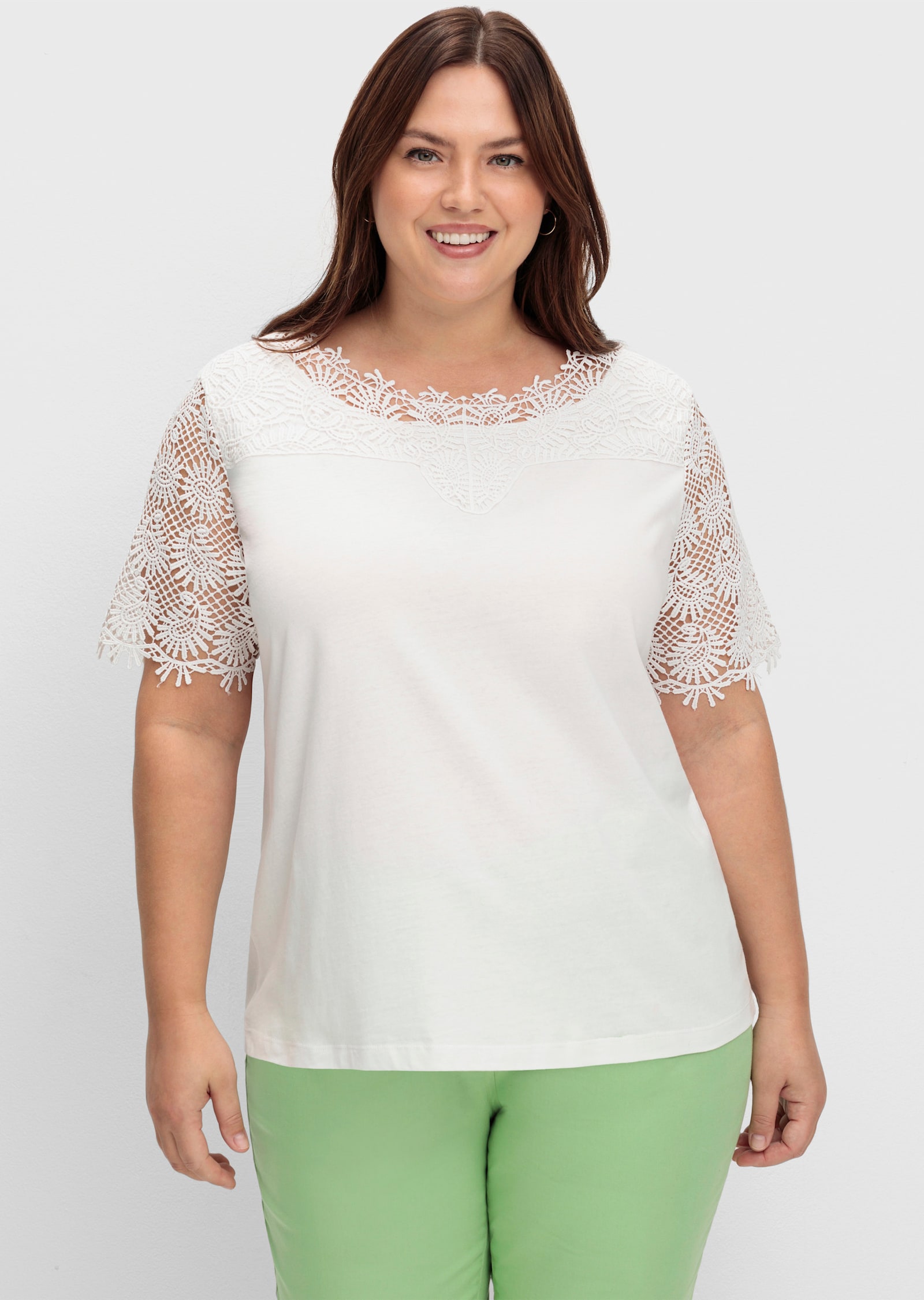 Spitzenshirt mit transparenter Spitze - ecru