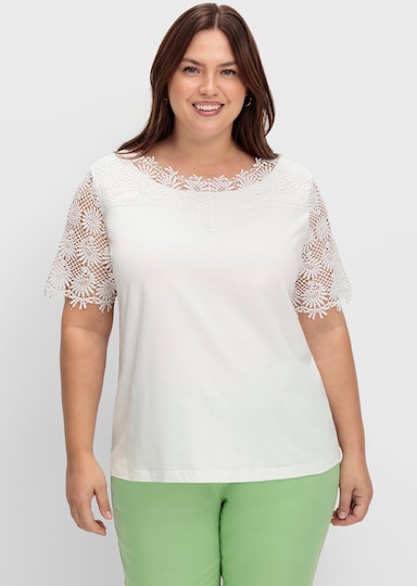 Spitzenshirt mit transparenter Spitze - ecru