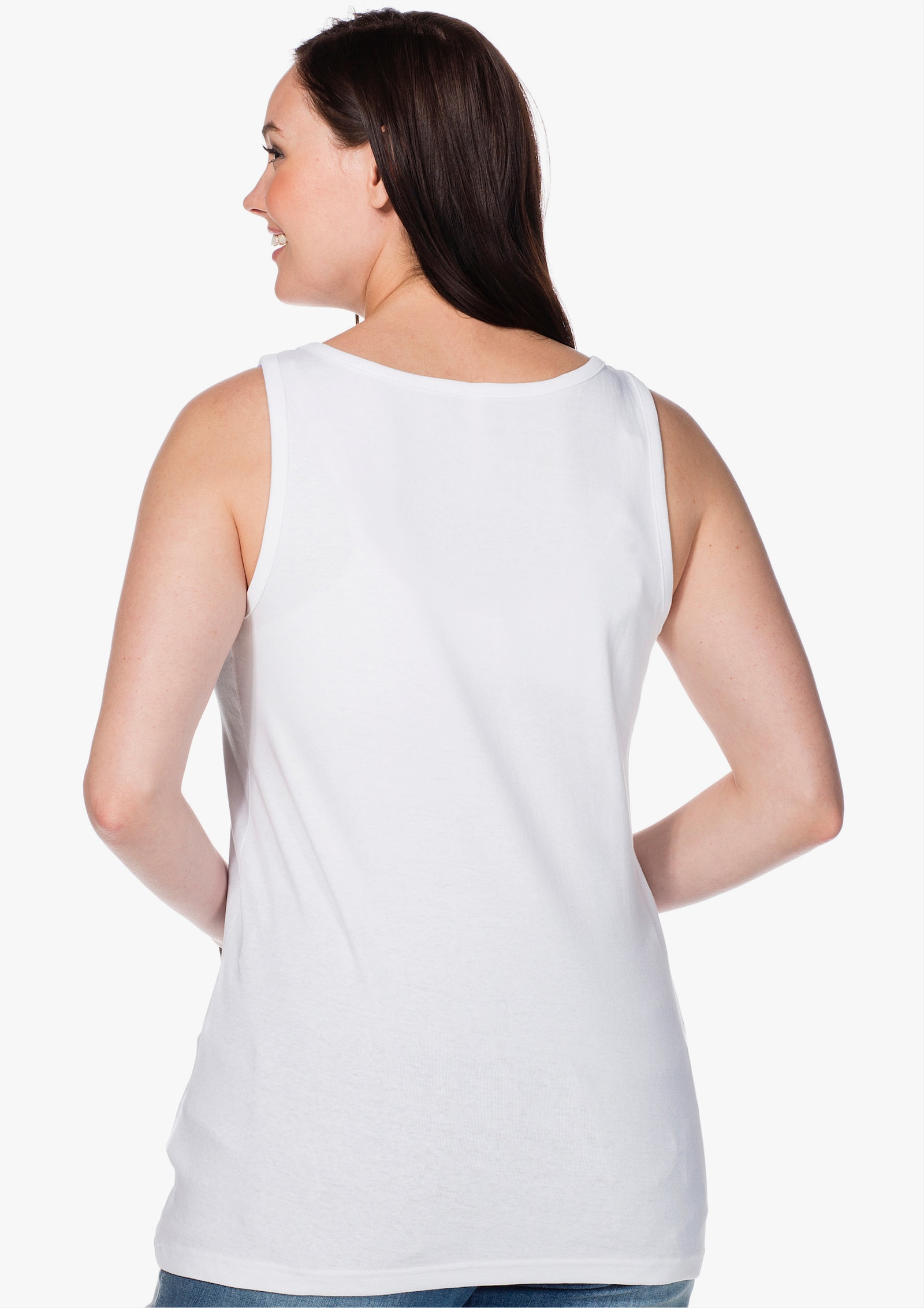 sheego Lange top met wijde hals, ribmateriaal - wit