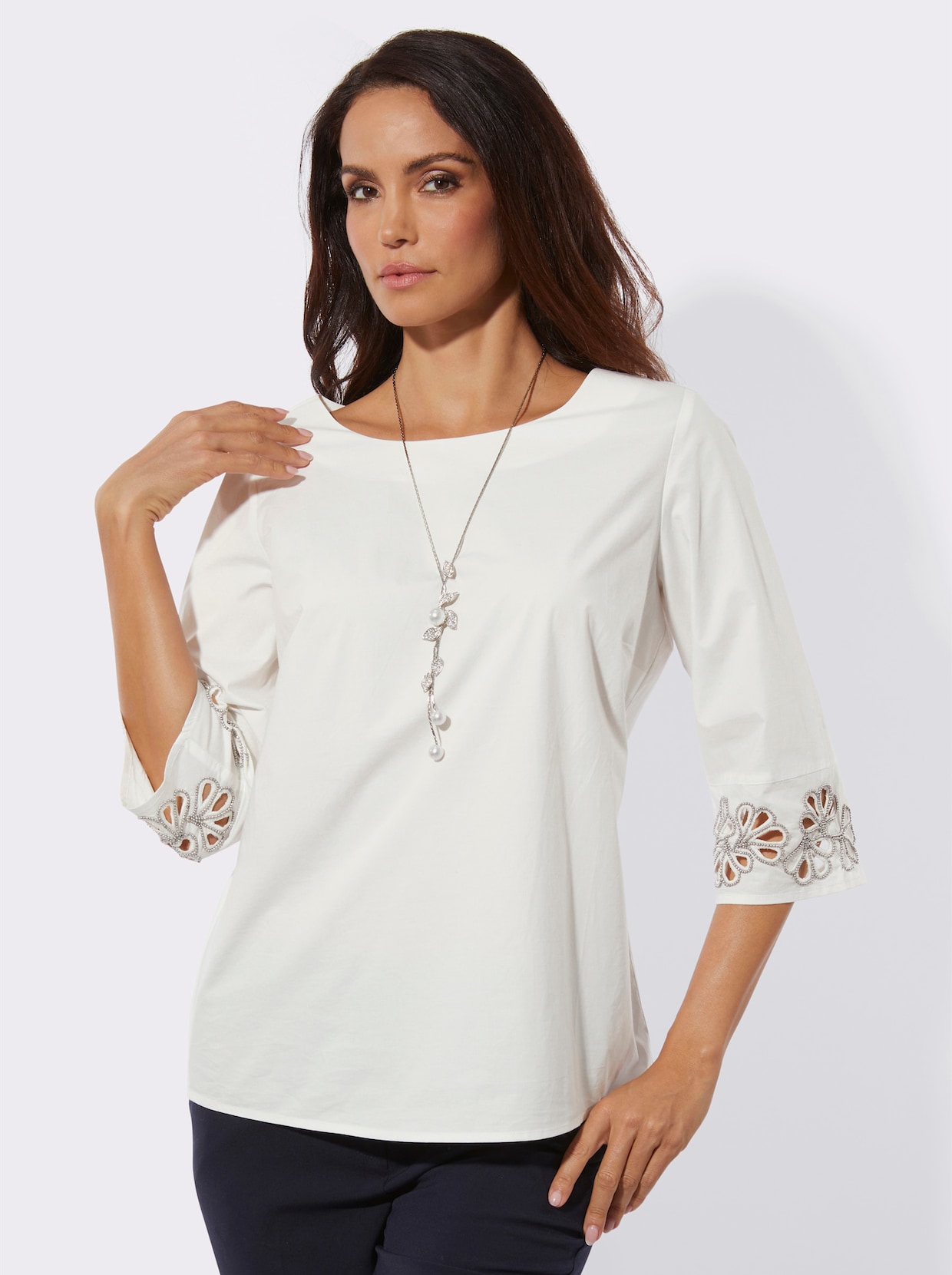 Baumwollbluse in bequemer Schlupfform - ecru