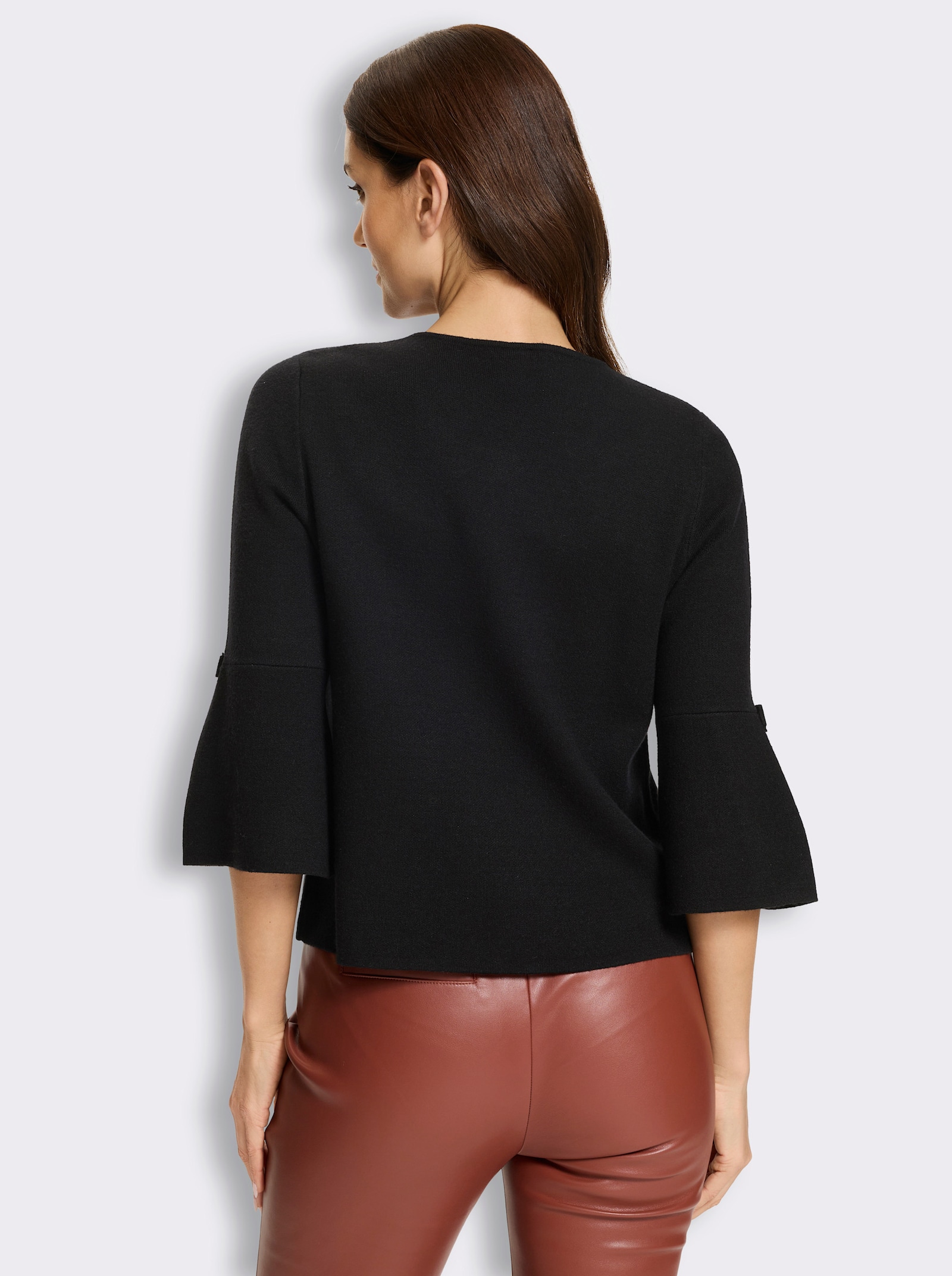 heine Strickjacke mit Trompeten-Ärmeln - schwarz