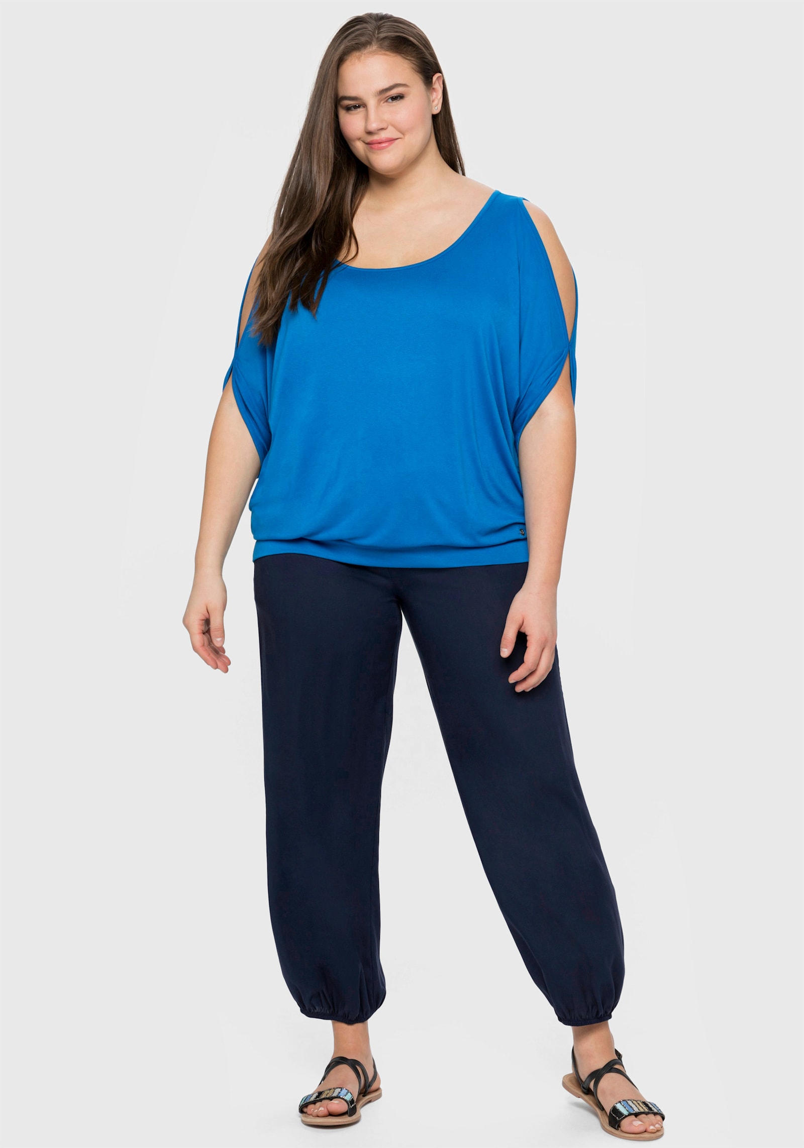 sheego Schlupfhose mit Smokbund, weite Form - marine