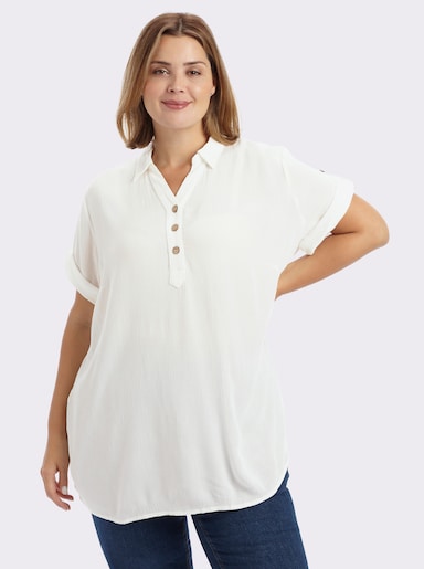 Schlupfbluse mit kurzen, krempelbaren Ärmeln - ecru