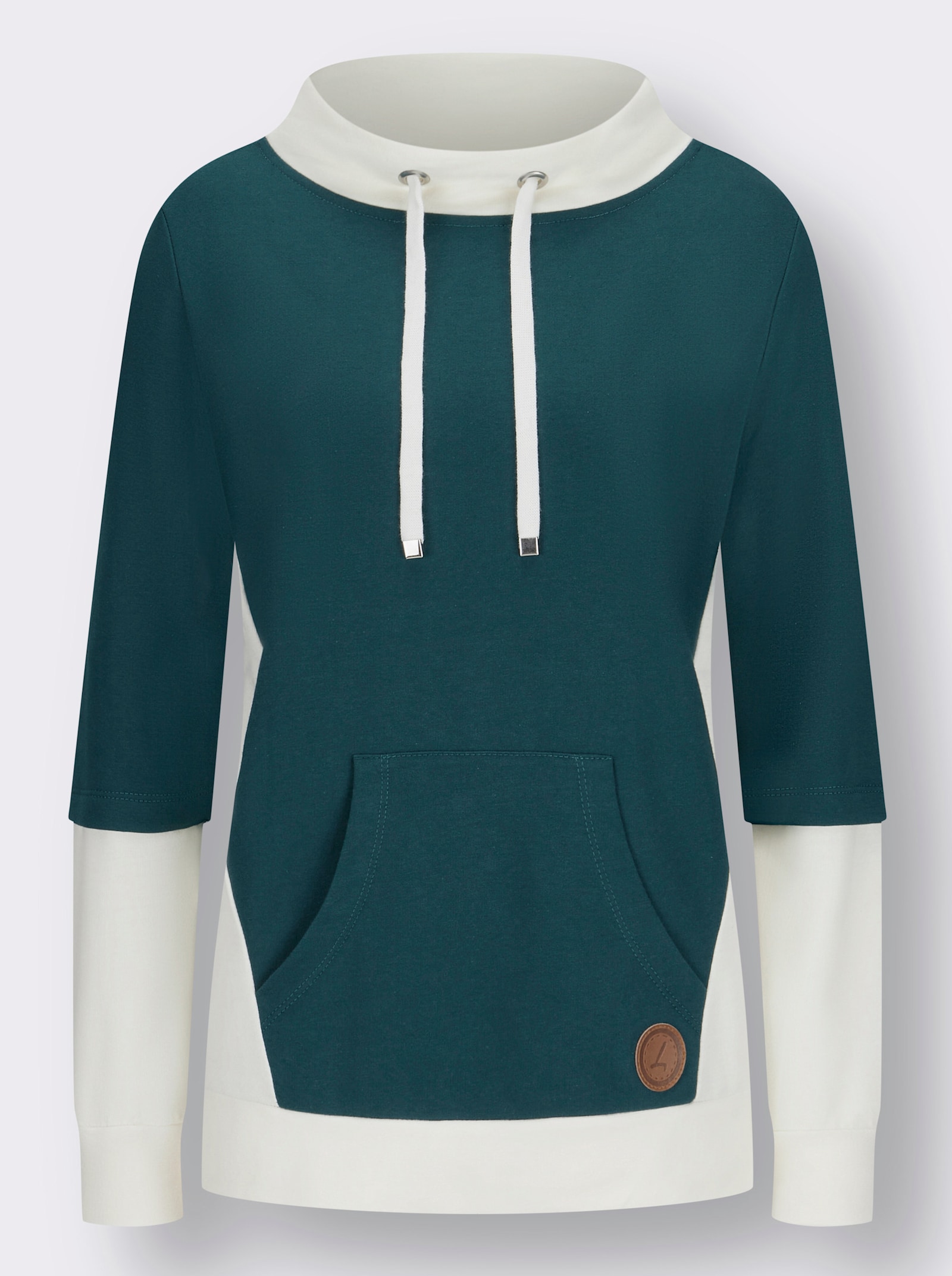 Langarmshirt mit Känguru-Tasche - petrol-champagner