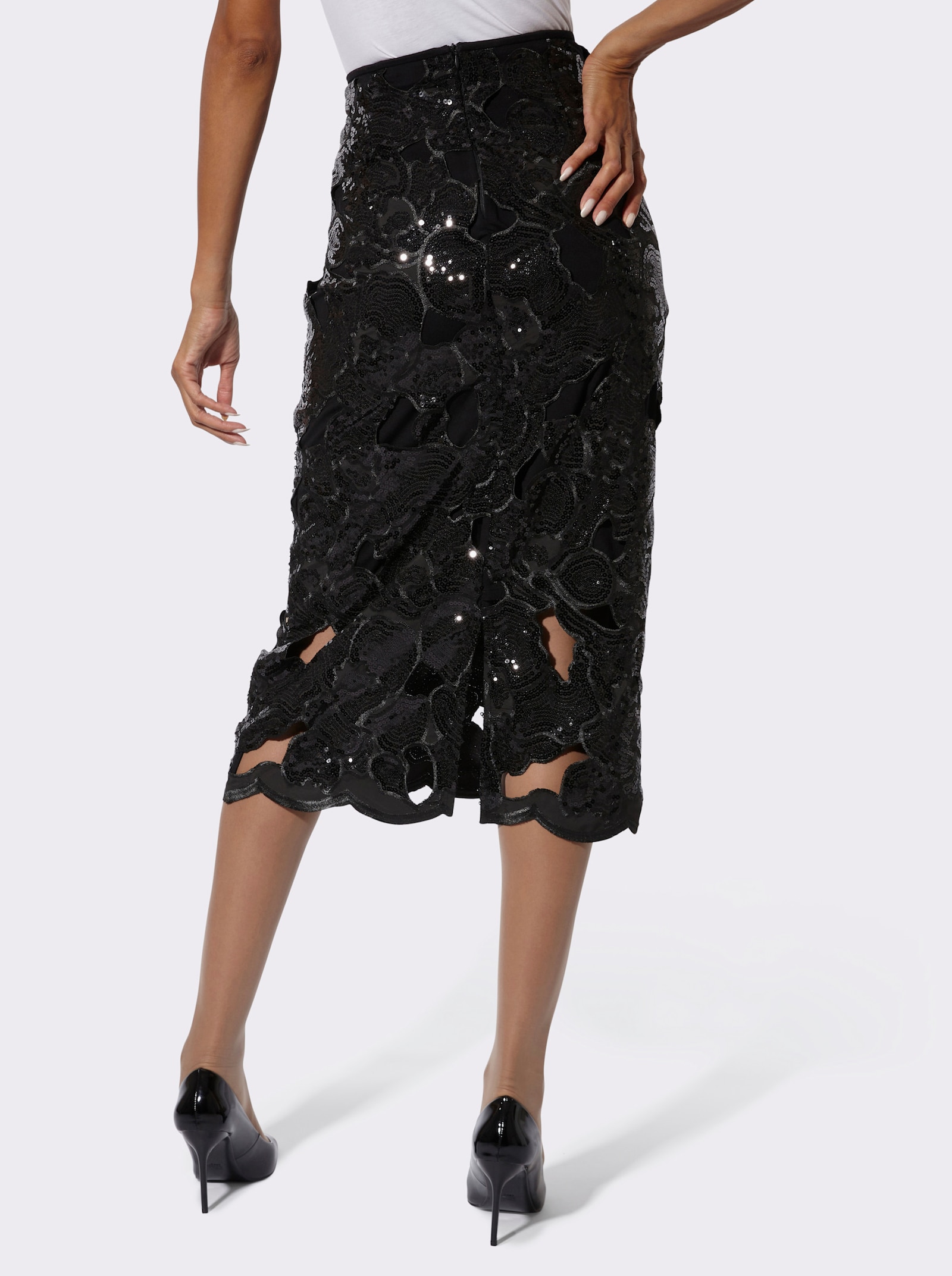 Paillettenrock aus Spitze - schwarz