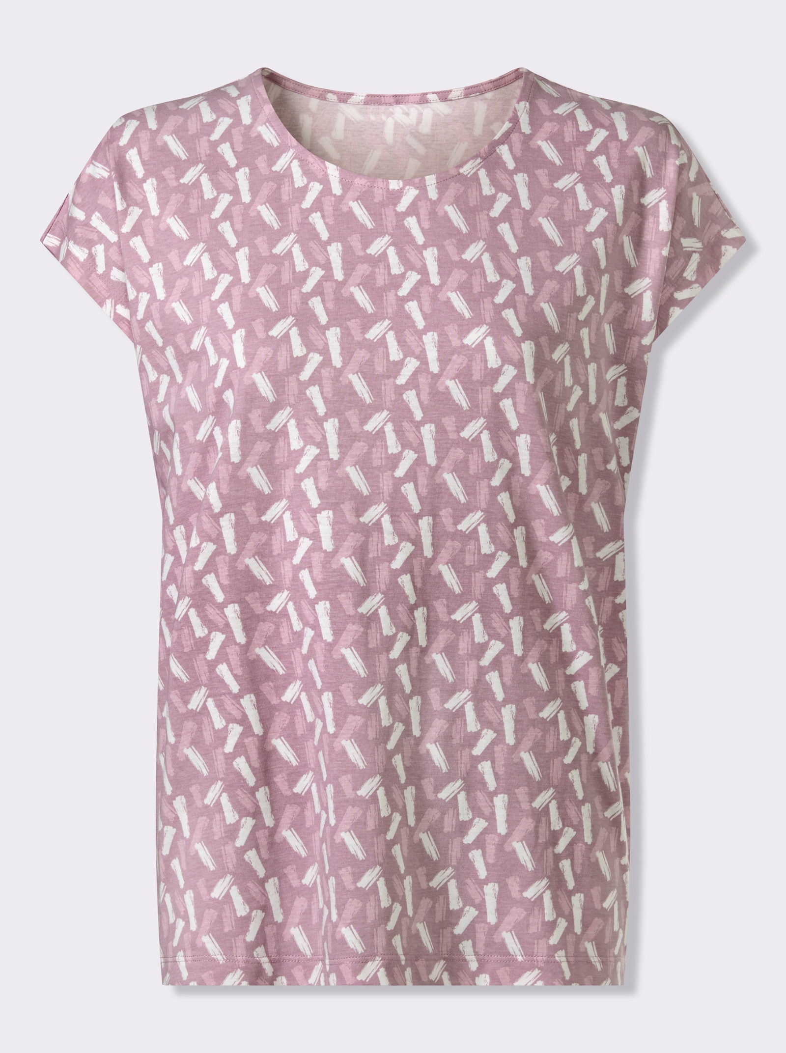 Kurzarmshirt im farbharmonischen Druckmuster - mauve-ecru-bedruckt