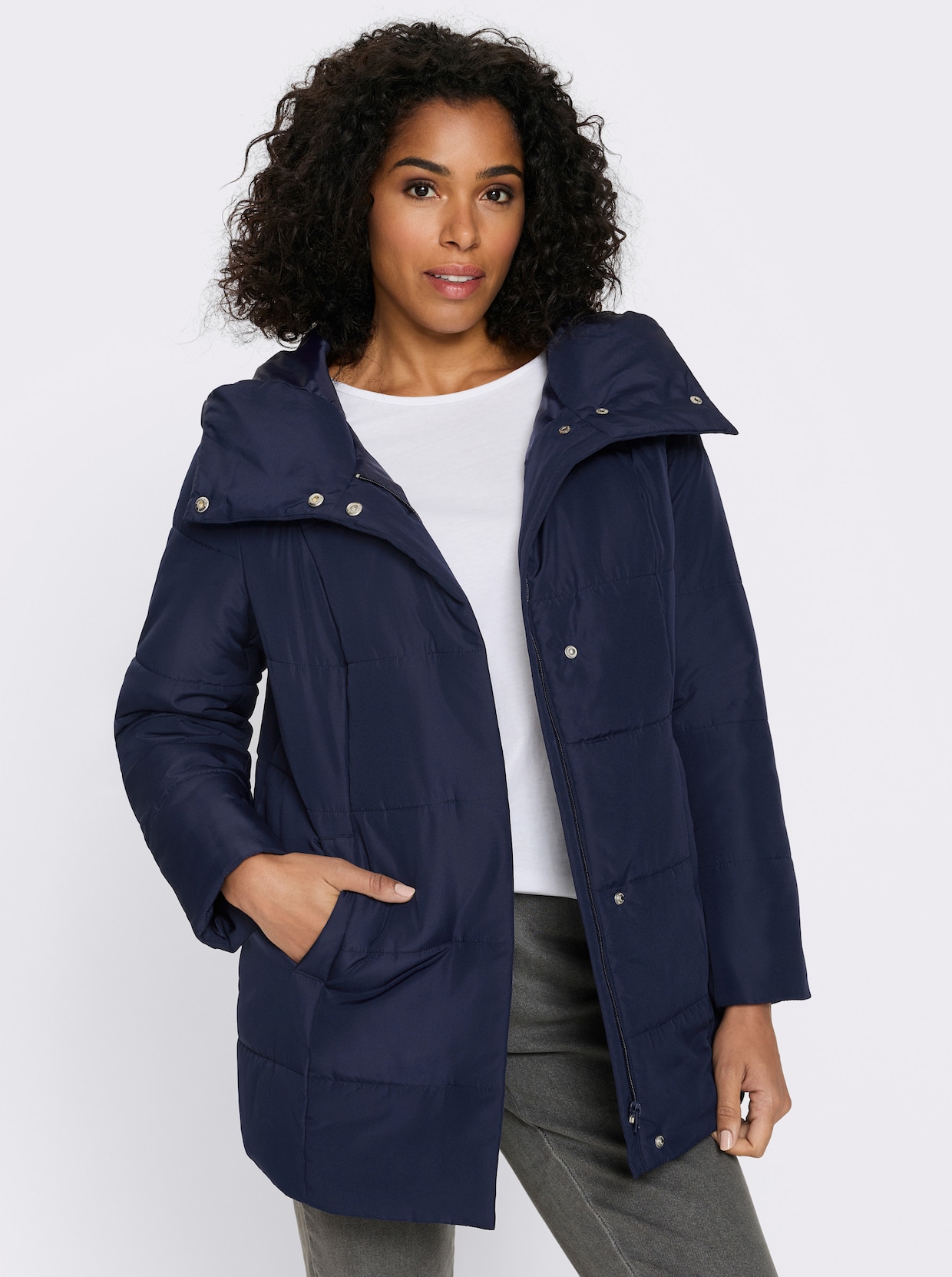 Gewatteerde jas met capuchon - marine