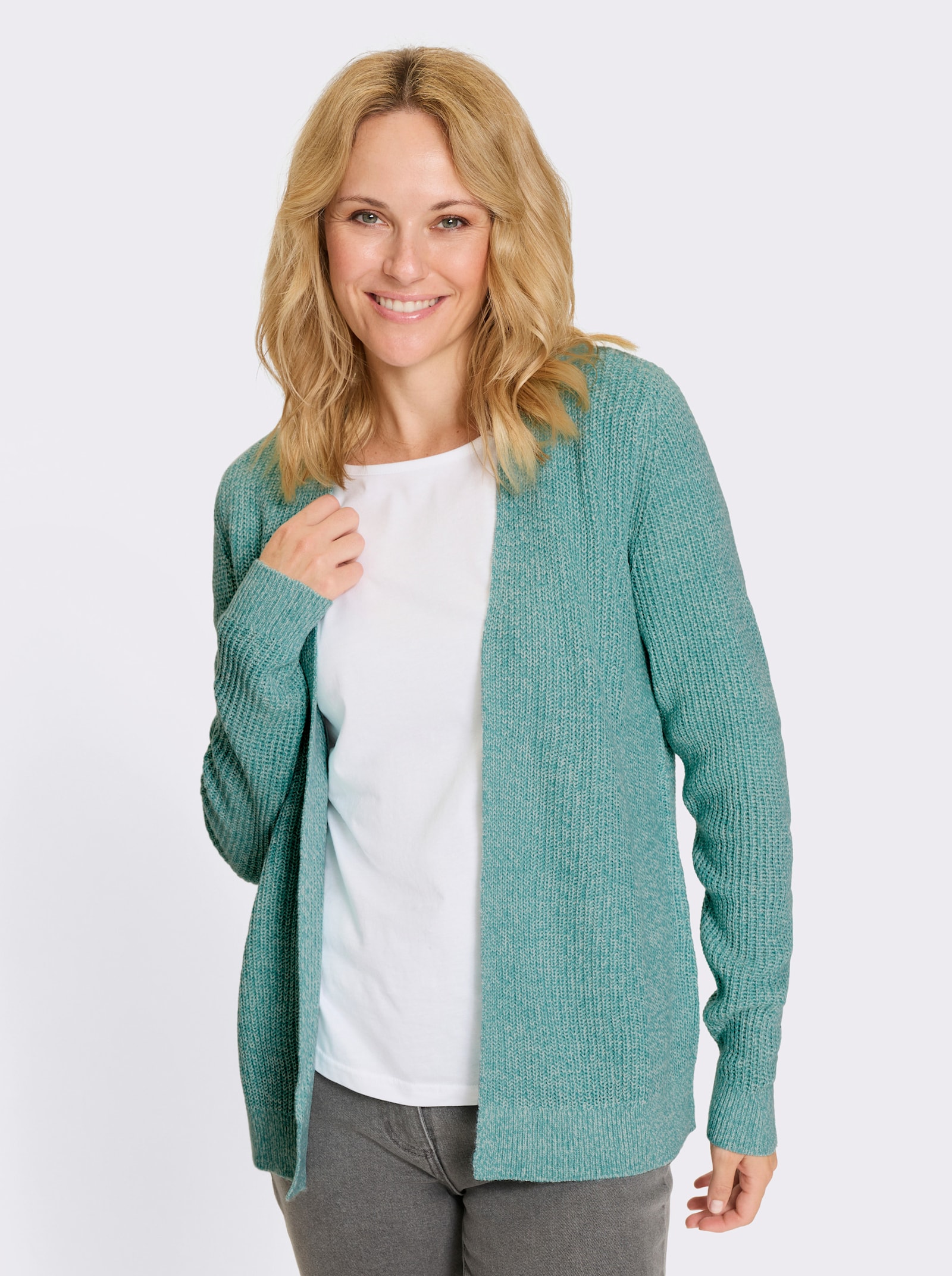 Strickjacke in offener Form - ozean-ecru-meliert