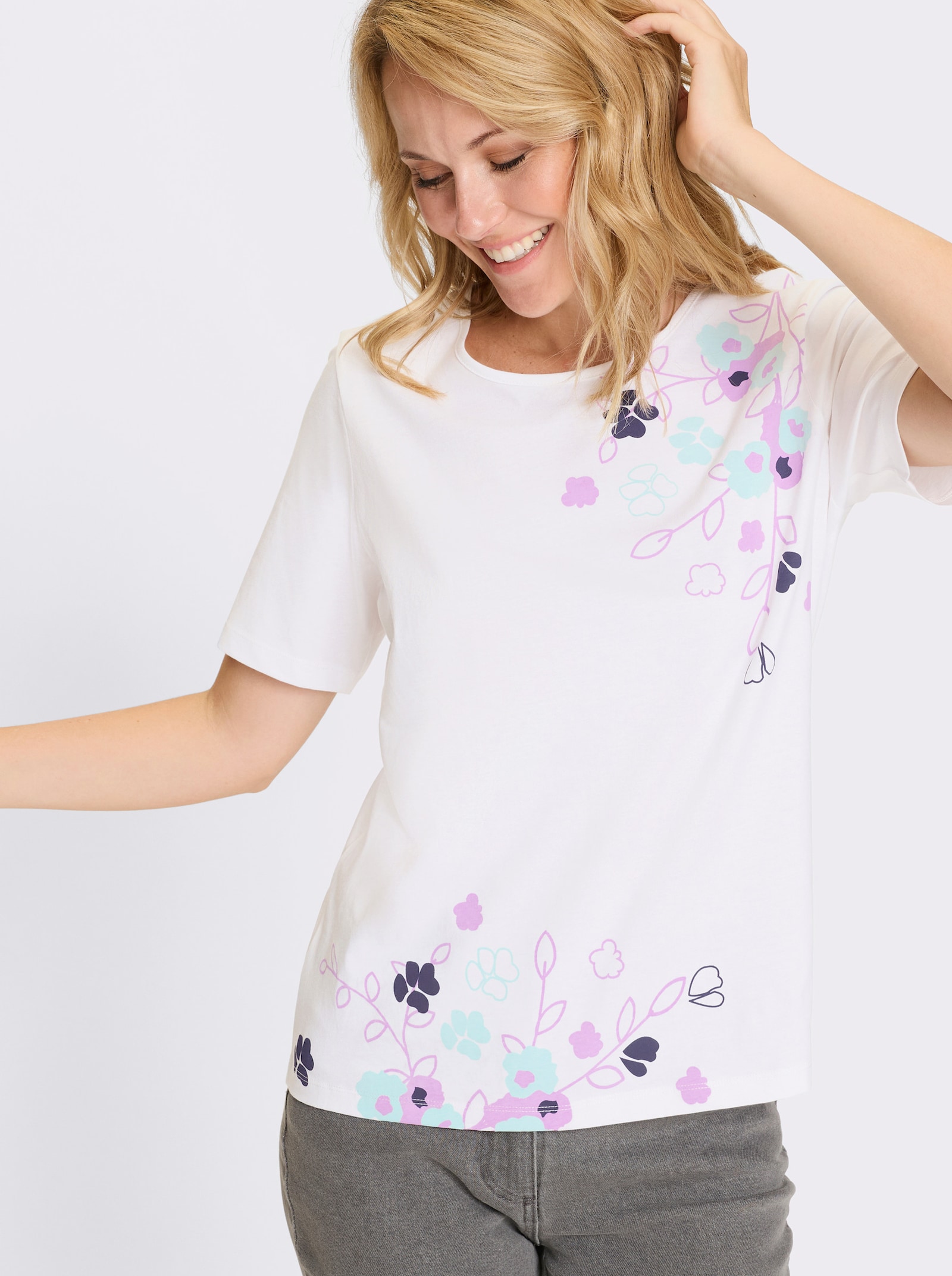 Kurzarmshirt aus reiner Baumwolle - weiss-orchidee