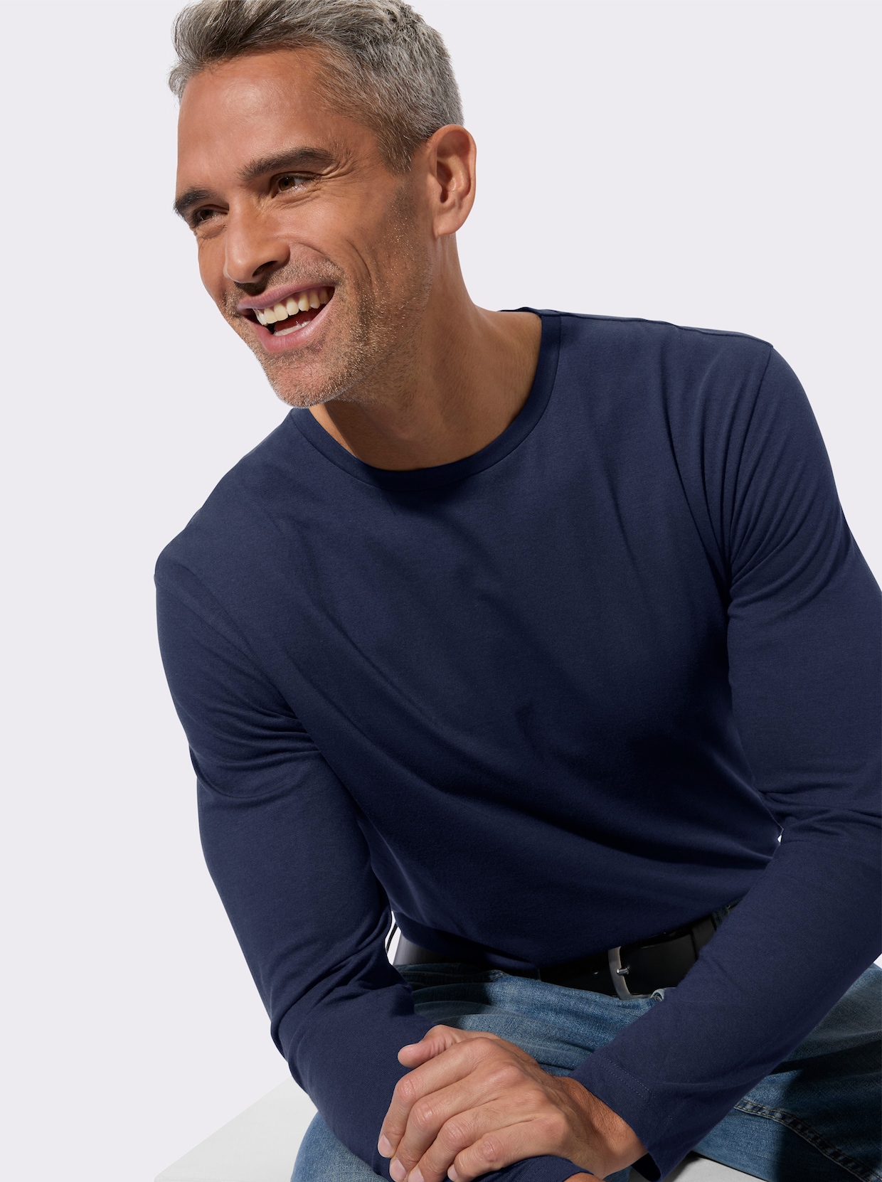 Tričko s dlouhým rukávem z čisté bavlny - námořnická modrá