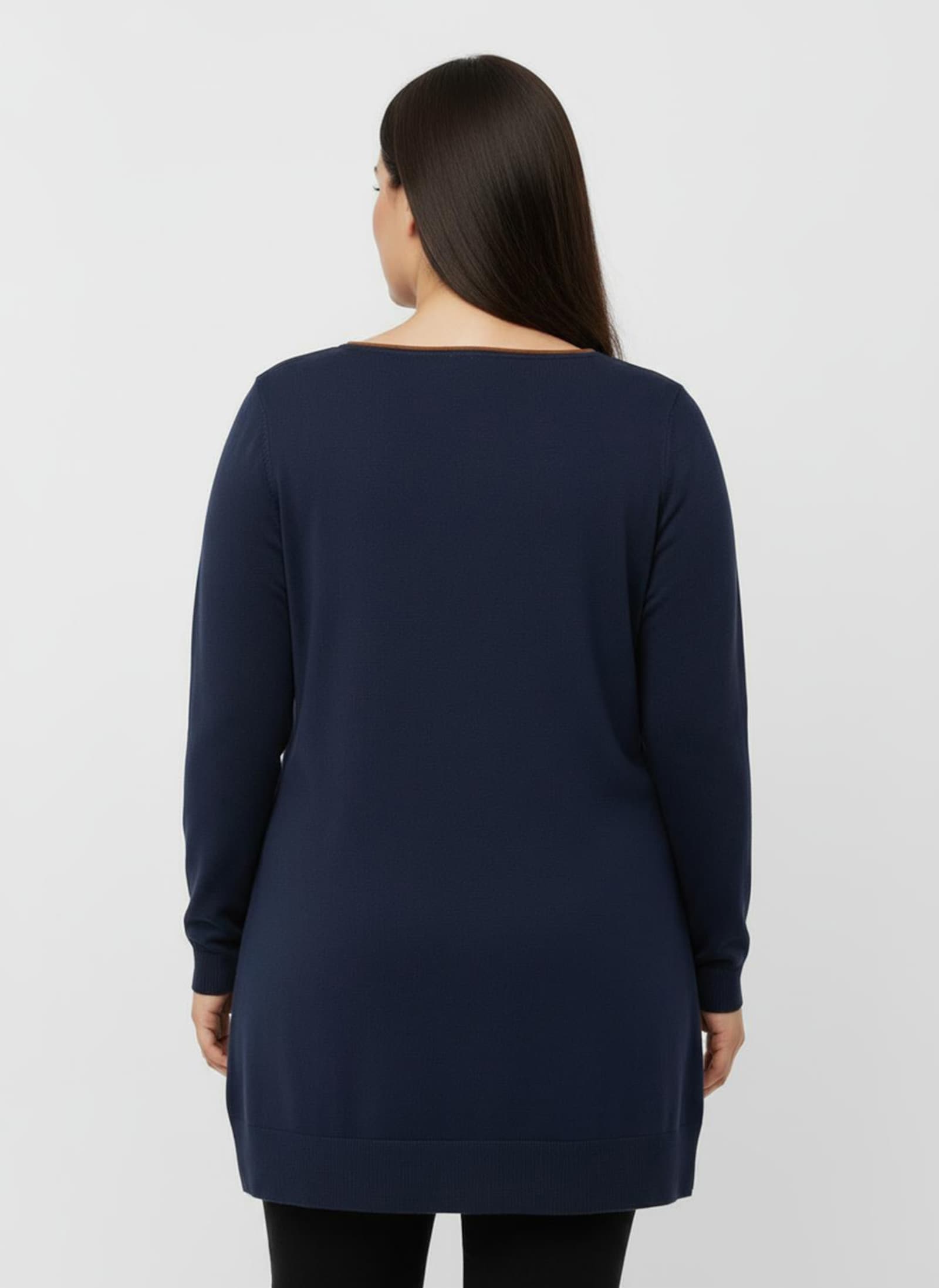 Longpullover mit Kontrast-Rollsaum - dunkelblau