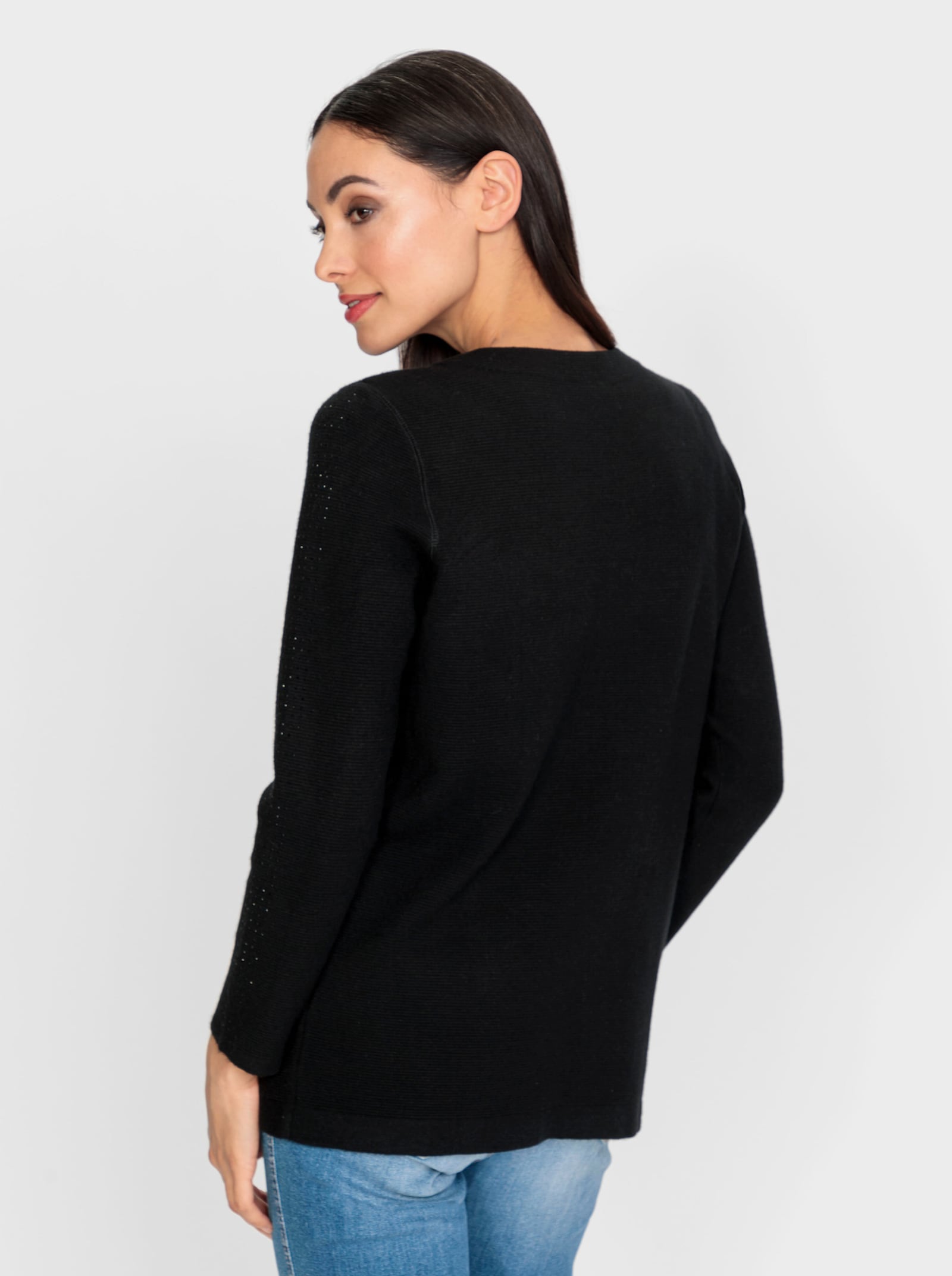 heine Jacquard-Pullover mit Ziersteinchen, weich - schwarz-ecru