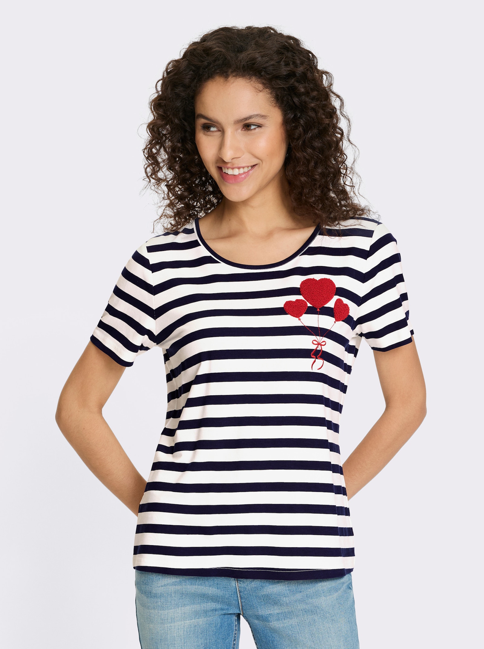 heine Shirt mit Applikation - marine-ecru-geringelt