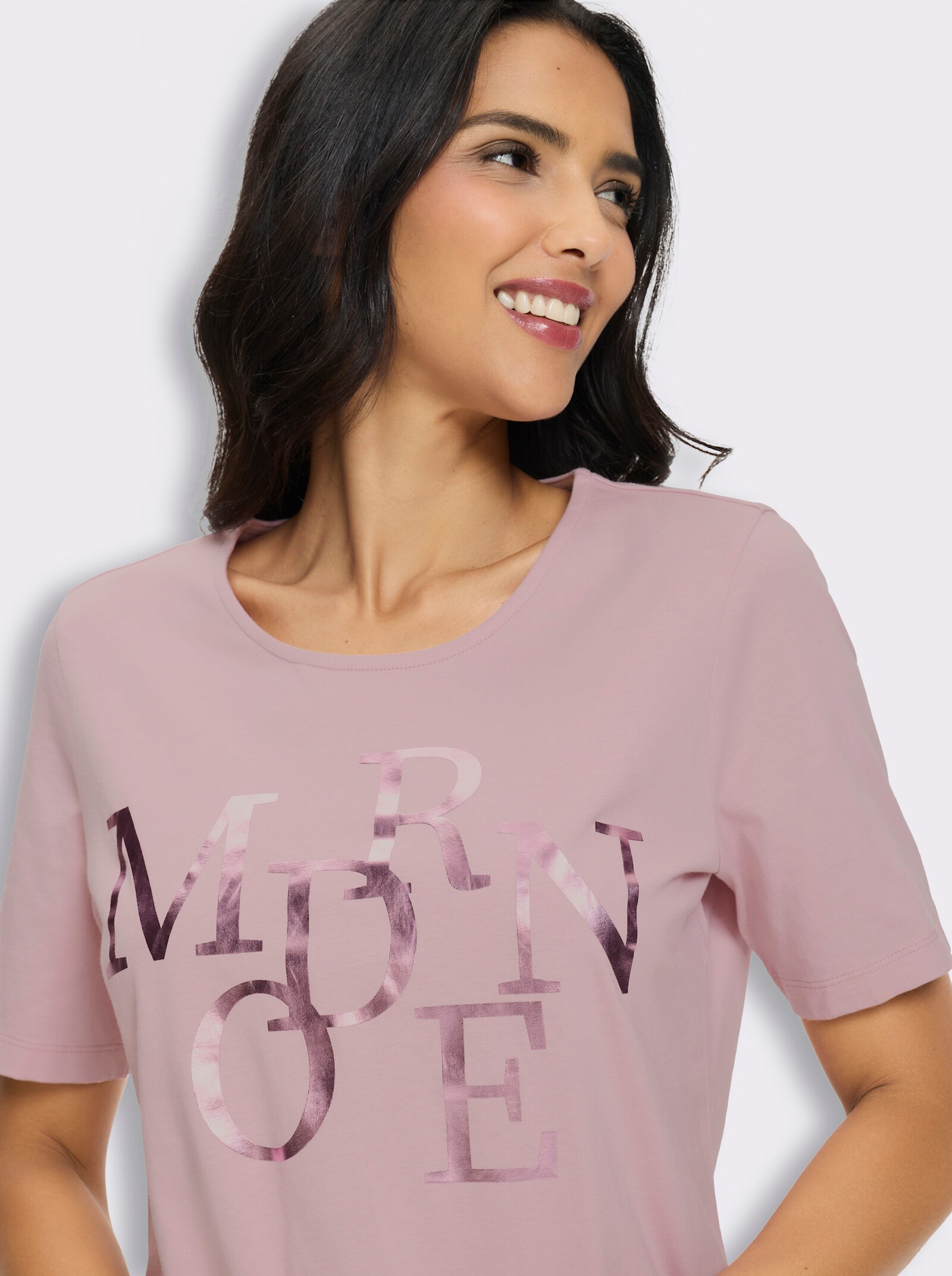 Kurzarmshirt mit Lettering-Folienprint - rosé